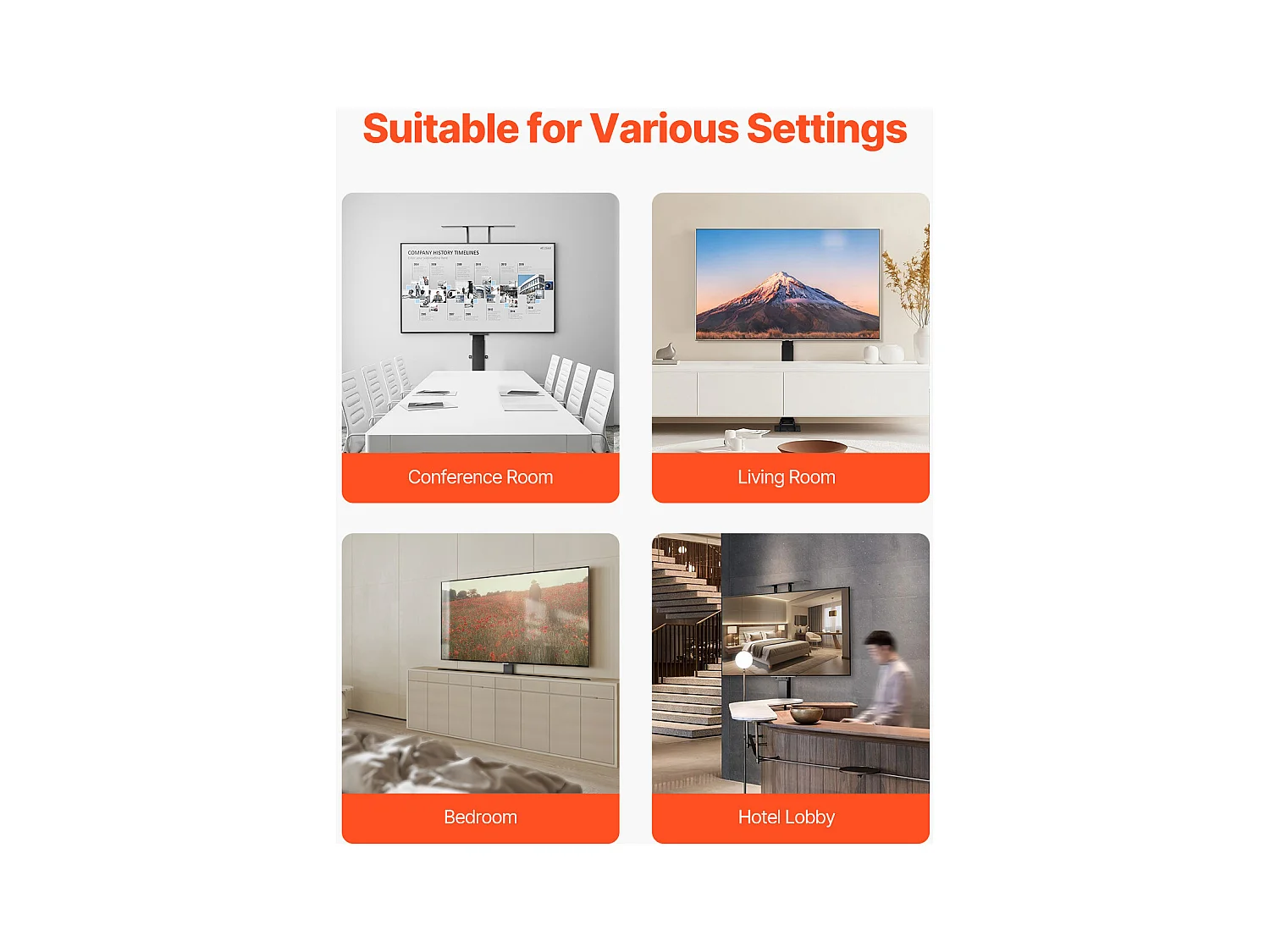 Support TV Murale SucceBuy Support TV Motorisé avec Télécommande, Support TV Électrique Réglable pour Téléviseurs, Capacité de 60 kg