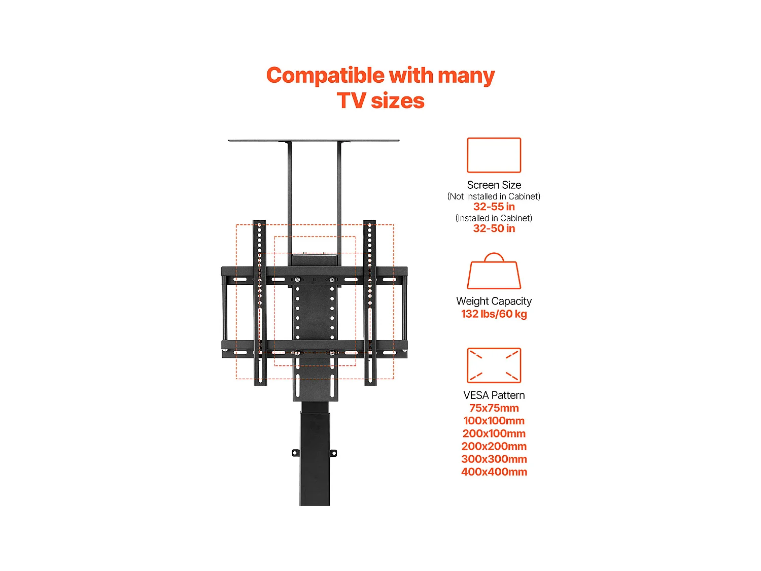 Supporto per TV a Parete SucceBuy Supporto TV Motorizzato con Telecomando, Supporto TV Elettrico Regolabile per TV, Capacità di Carico 60 kg