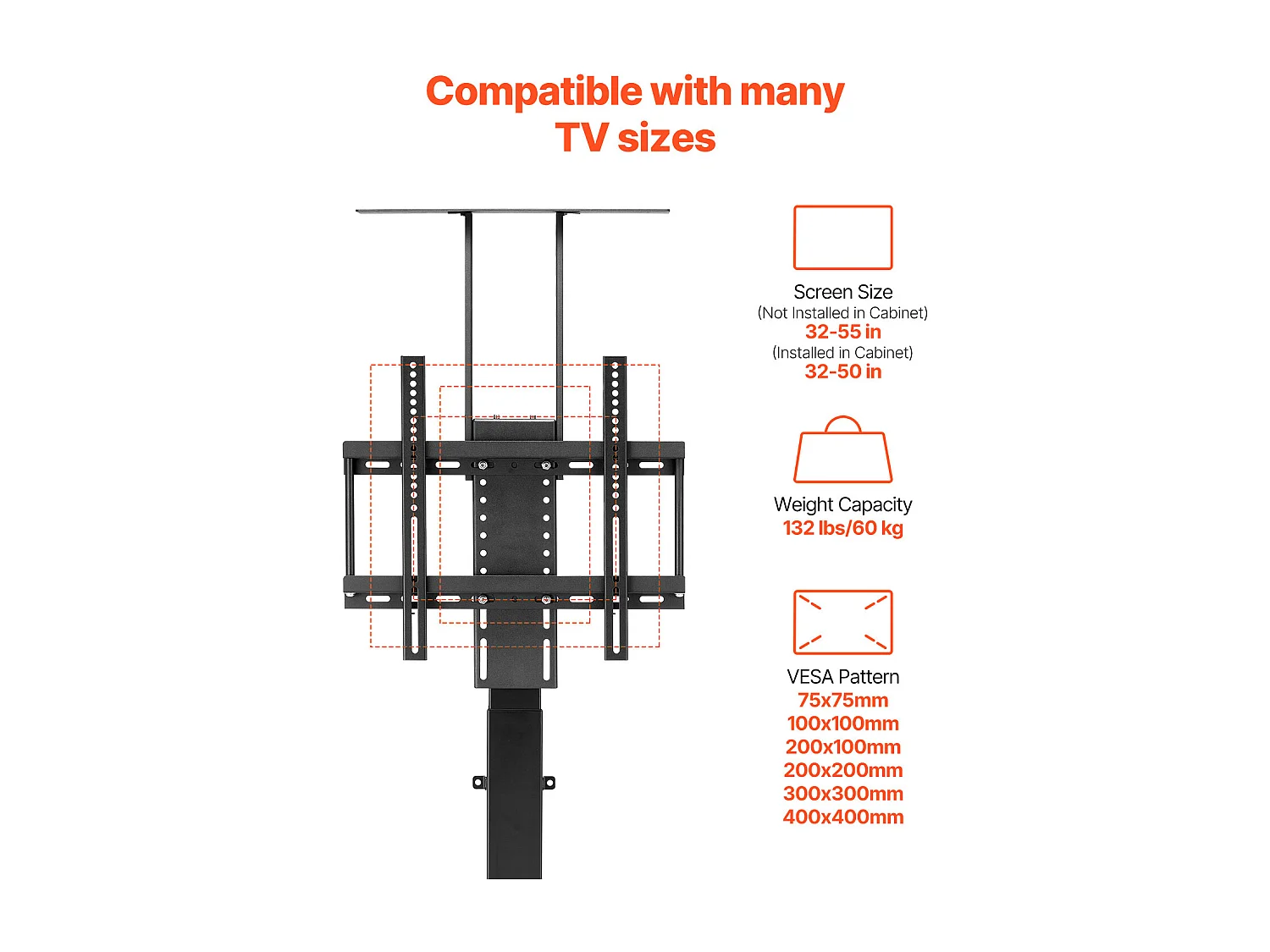 Suporte de Parede para TV SucceBuy Suporte de TV Motorizado com Comando, Suporte de TV Elétrico Ajustável para Televisores de 81 a 140 cm (Exceto Caixa)