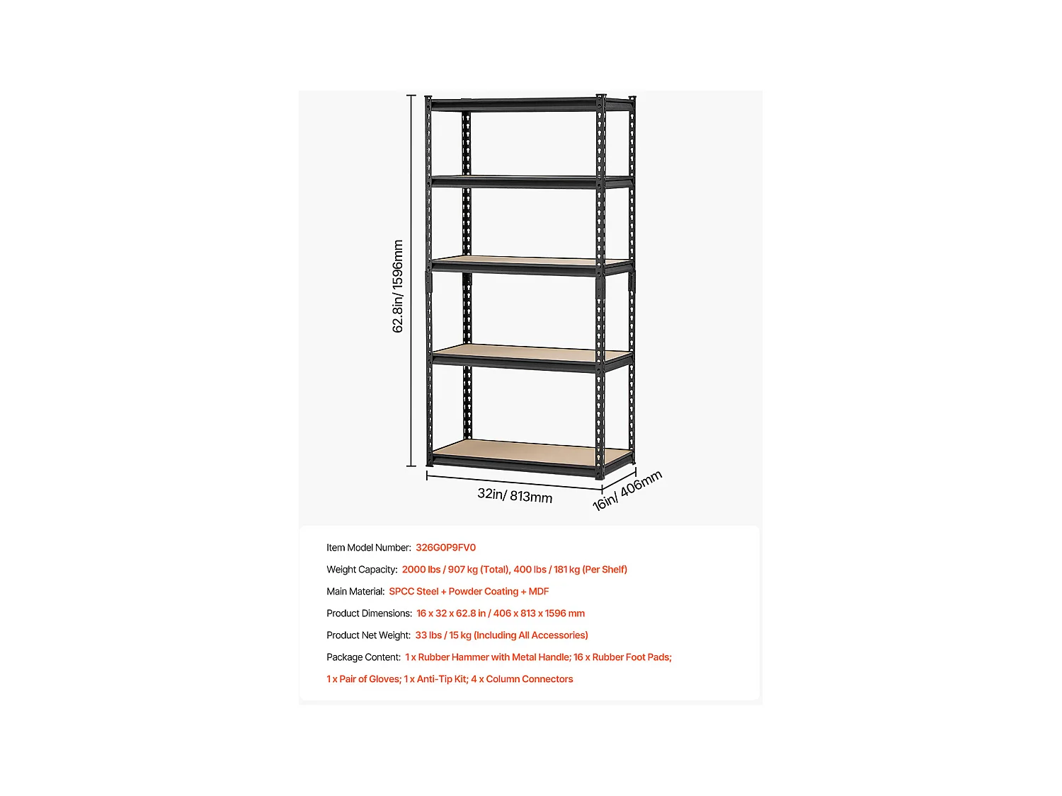 Étagère Métallique Garage SucceBuy Étagères de Rangement 41 cm P x 81 cm L x 160 cm H, Étagère de Garage à 5 Niveaux