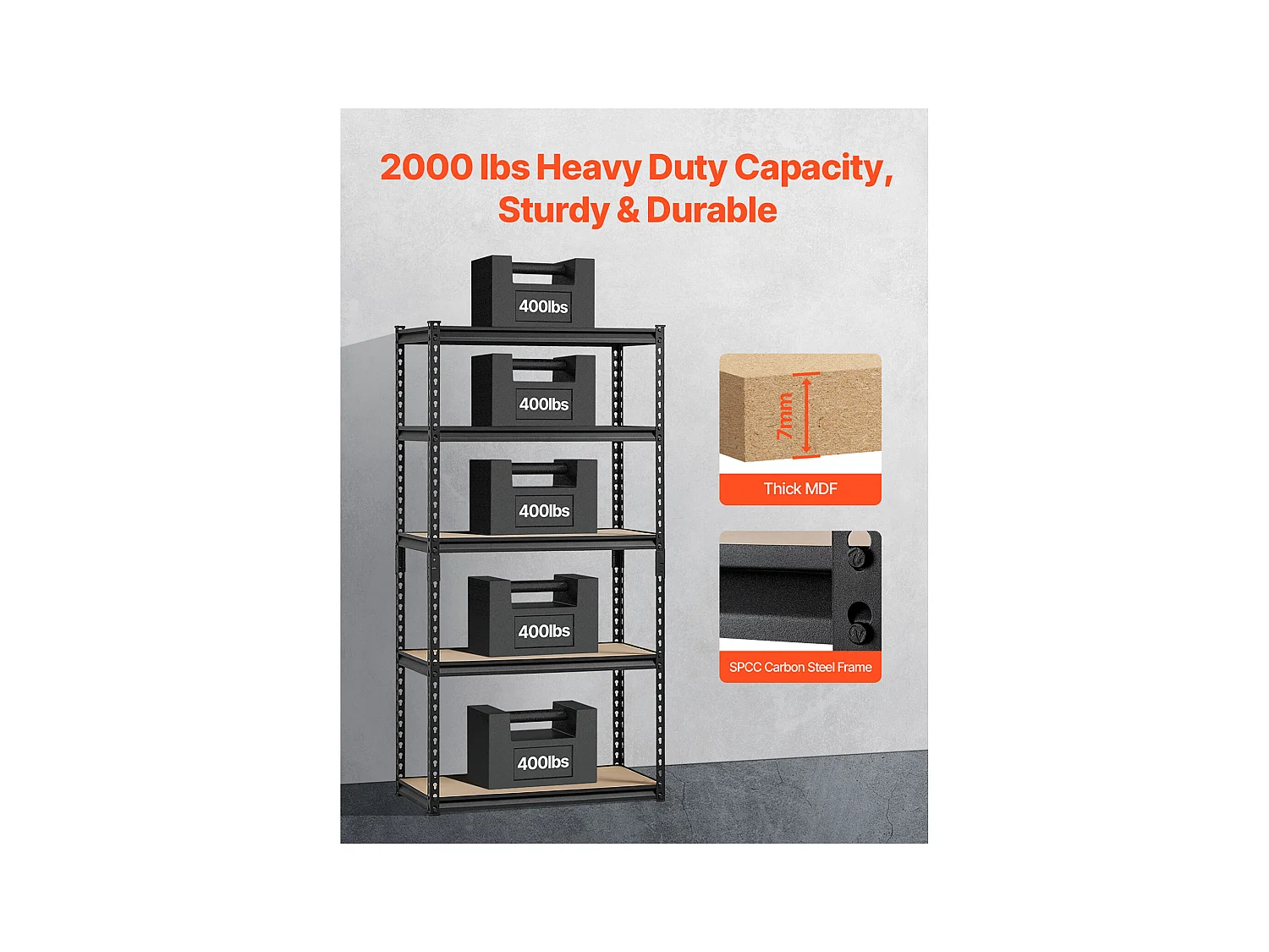 Étagère Métallique Garage SucceBuy Étagères de Rangement 41 cm P x 81 cm L x 160 cm H, Étagère de Garage à 5 Niveaux