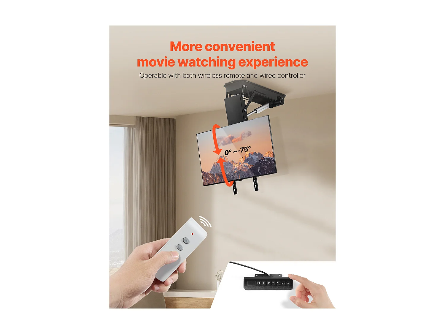 Support TV Murale SucceBuy Support TV de Plafond Motorisé - Rabattable Électriquement pour Écrans de 81 à 178 cm