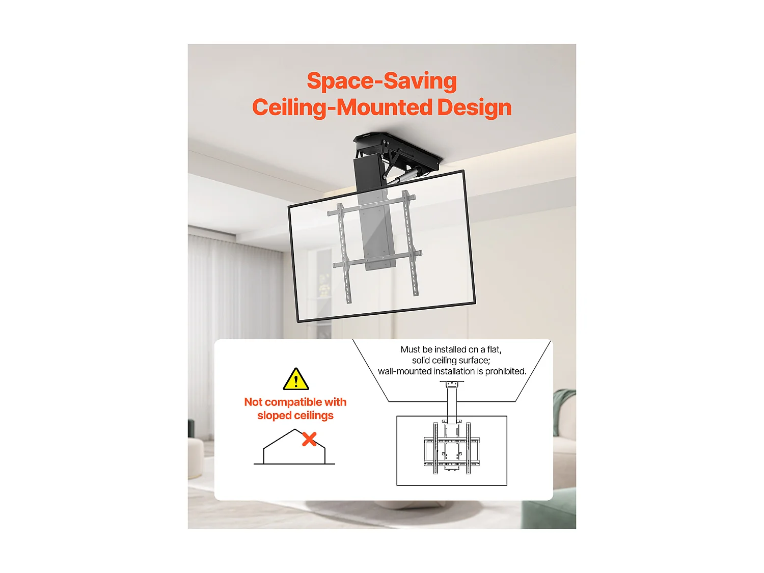 Support TV Murale SucceBuy Support TV de Plafond Motorisé - Rabattable Électriquement pour Écrans de 81 à 178 cm