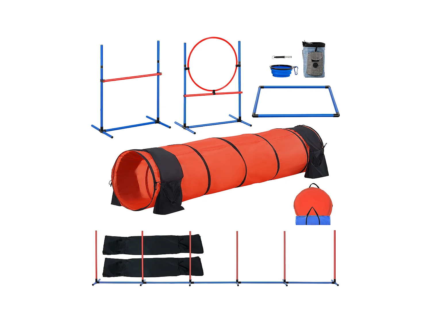 Kit d’Agilité, SucceBuy Équipement d’Entraînement d’Agilité pour Chien 5 Pièces avec Tunnel Étendu pour Obstacles