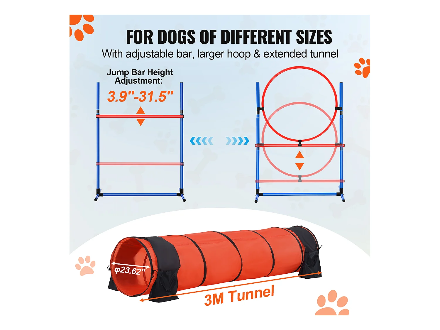 Kit d’Agilité, SucceBuy Équipement d’Entraînement d’Agilité pour Chien 5 Pièces avec Tunnel Étendu pour Obstacles
