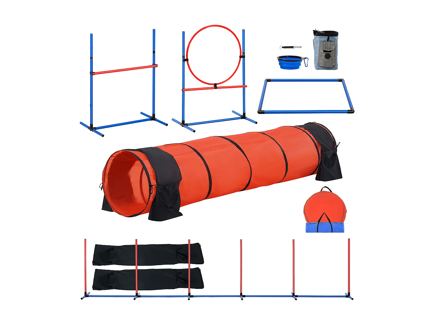 Agility-Set, SucceBuy 5-teiliges Agility-Trainingsgerät für Hunde mit Erweitertem Hindernistunnel