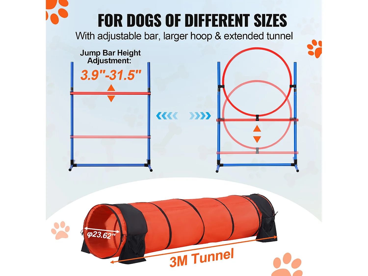 Agility-Set, SucceBuy 5-teiliges Agility-Trainingsgerät für Hunde mit Erweitertem Hindernistunnel