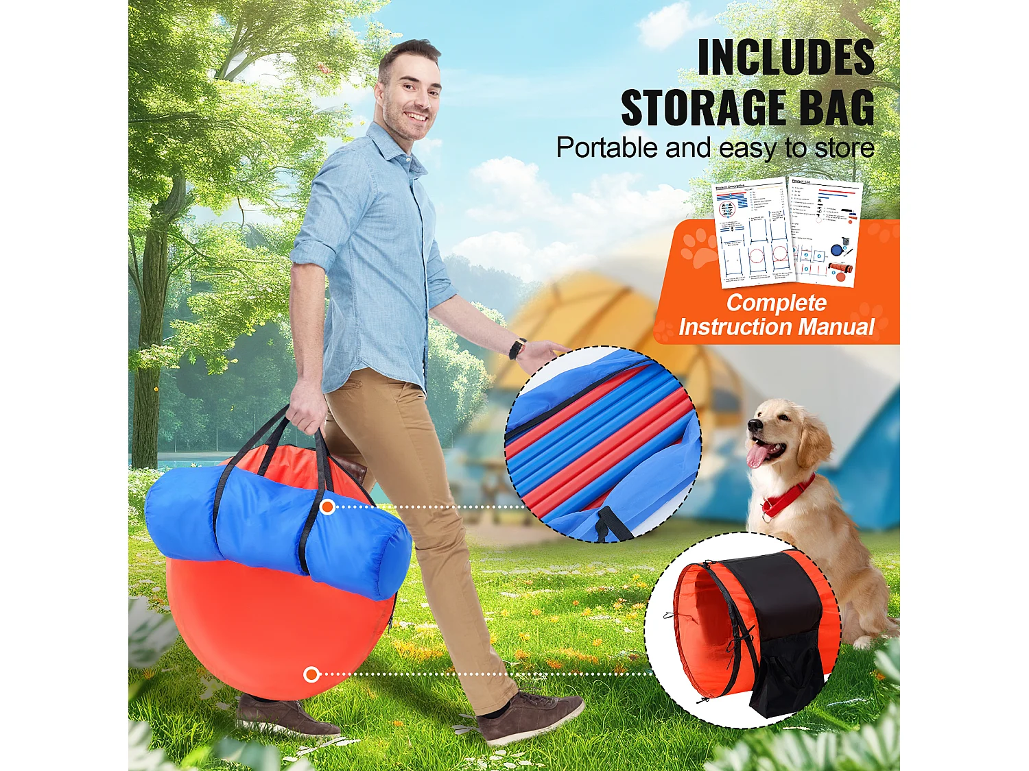 Agility-Set, SucceBuy 5-teiliges Agility-Trainingsgerät für Hunde mit Erweitertem Hindernistunnel