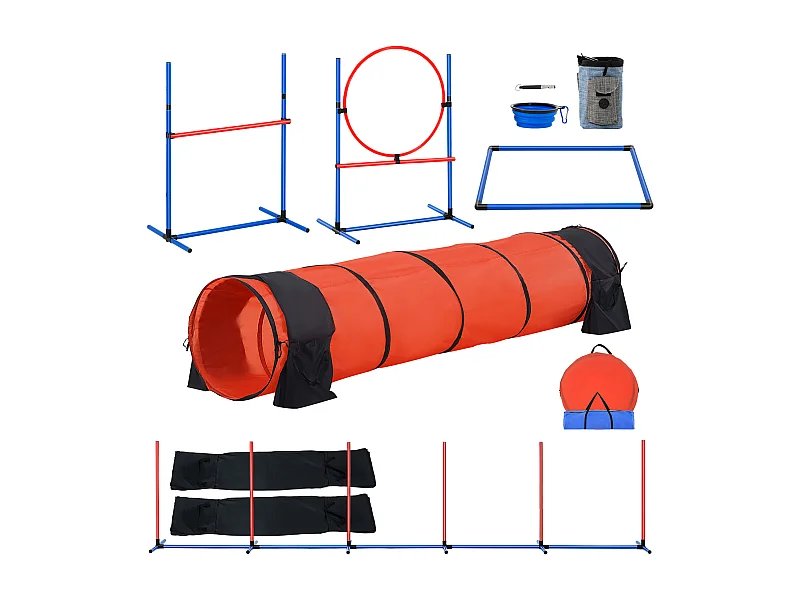 Agility-Set, SucceBuy 5-teiliges Agility-Trainingsgerät für Hunde mit Erweitertem Hindernistunnel