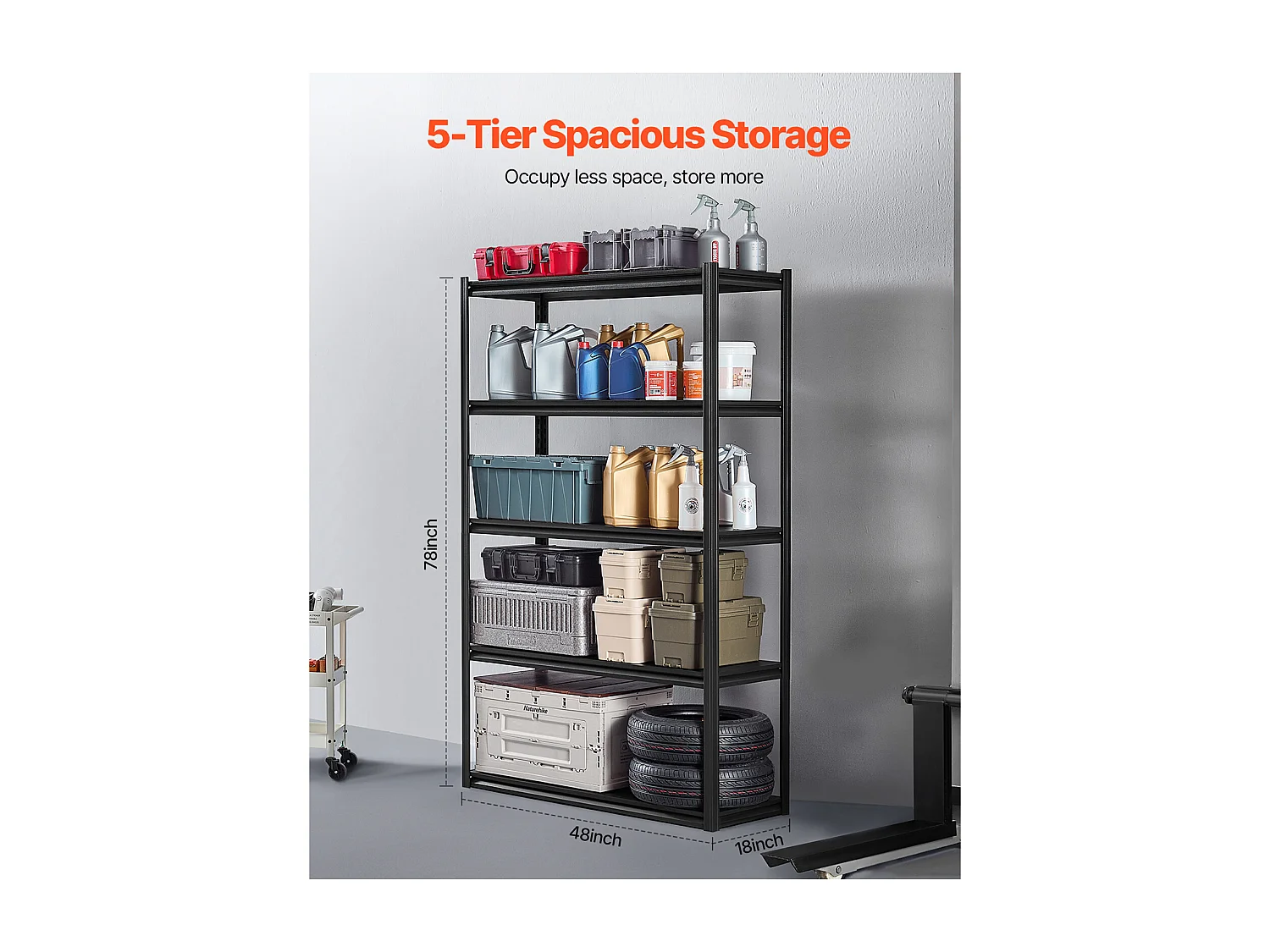 Garagenregale aus Metall SucceBuy 5-Stöckiges Garagenregal, 46 cm T x 122 cm B x 198 cm H