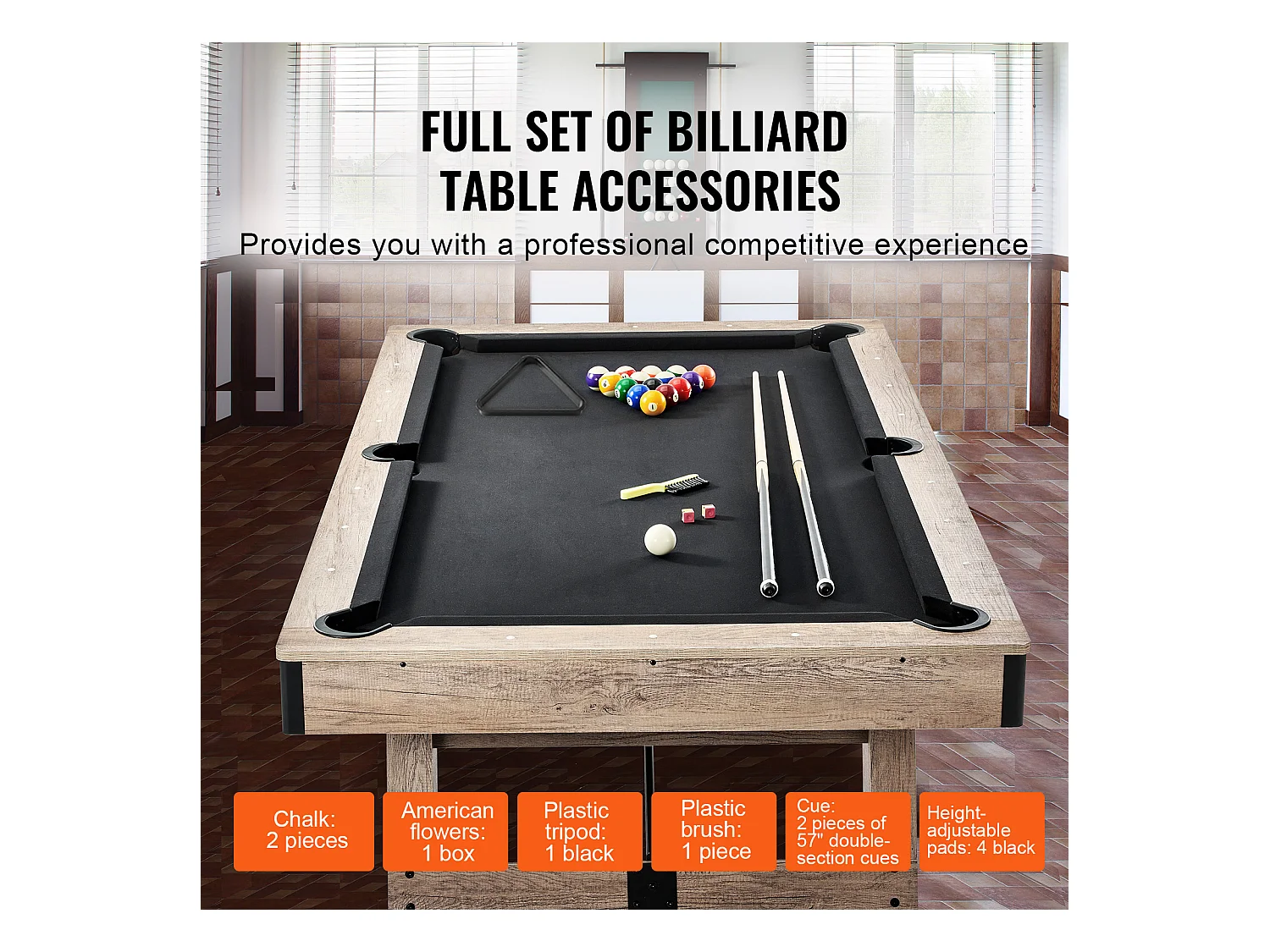 Table de Billard de 213 cm, Table Transformable - Ensemble de Table de Billard, Tissu Noir, pour Salle de Jeux