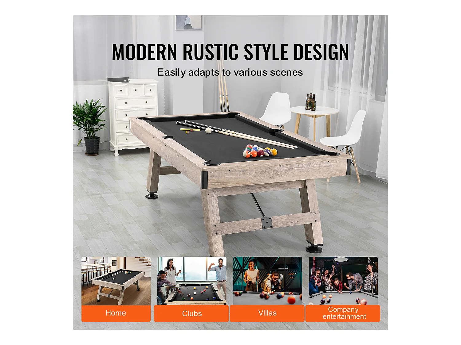 Table de Billard de 213 cm, Table Transformable - Ensemble de Table de Billard, Tissu Noir, pour Salle de Jeux