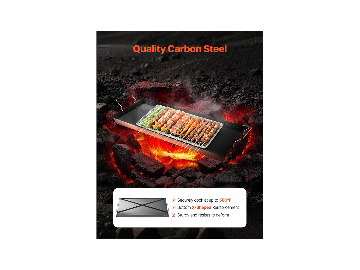 Plaque de Gril, SucceBuy Plaque de Cuisson en Acier Carbone, Poêle à Griller 812 x 310 mm, Noir