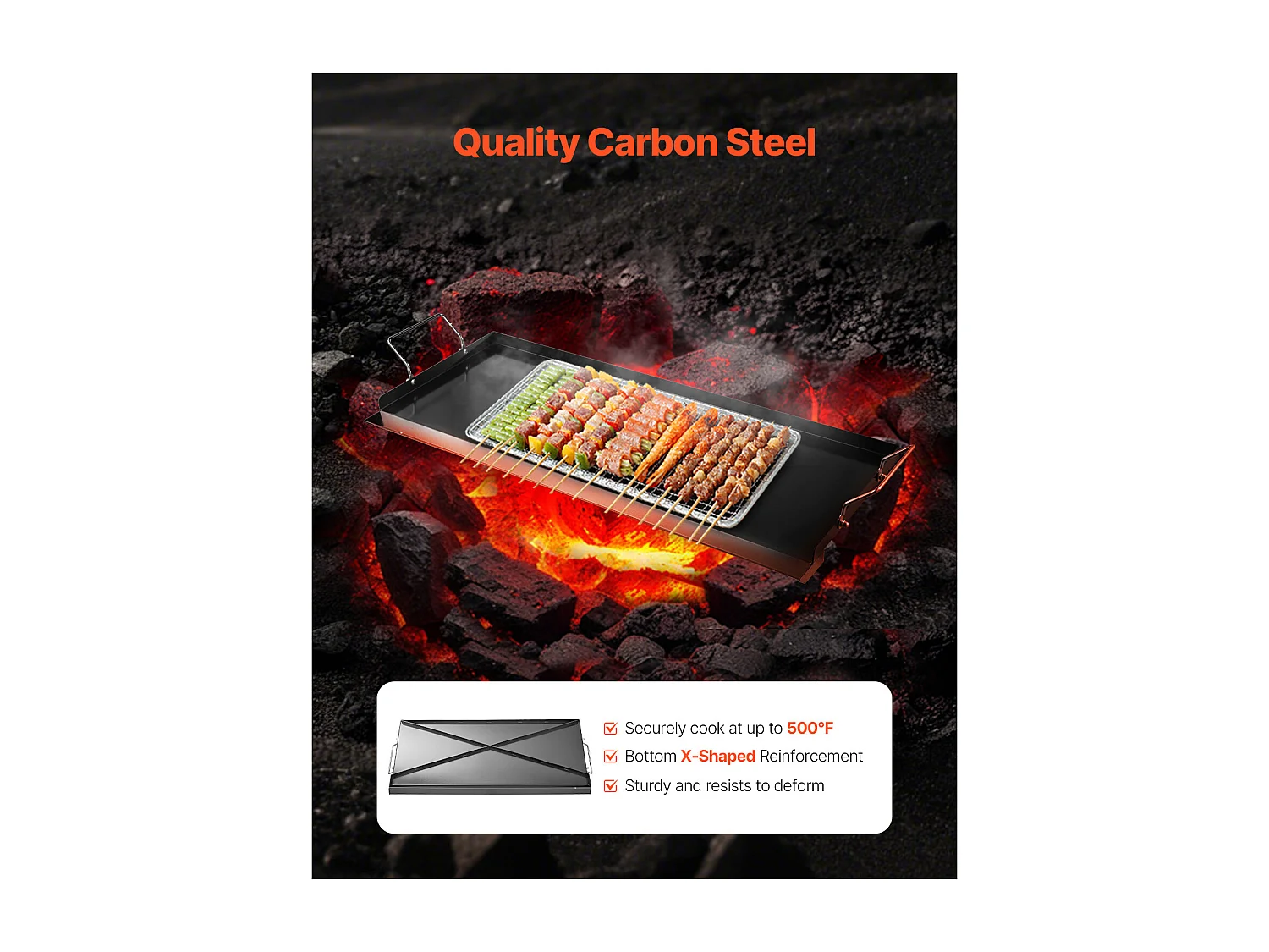 Plaque de Gril, SucceBuy Plaque de Cuisson en Acier Carbone, Poêle à Griller 812 x 310 mm, Noir