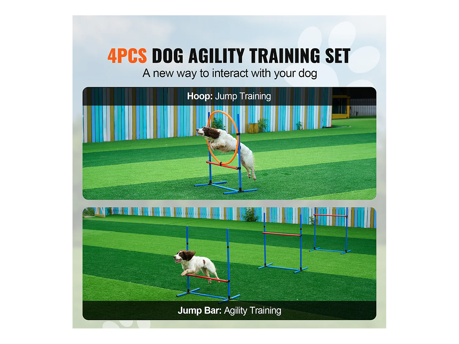 Kit d’Agilité, SucceBuy Équipement d’Entraînement d’Agilité pour Chien Ensemble de 4 Pièces avec Haies et Cerceau de Saut