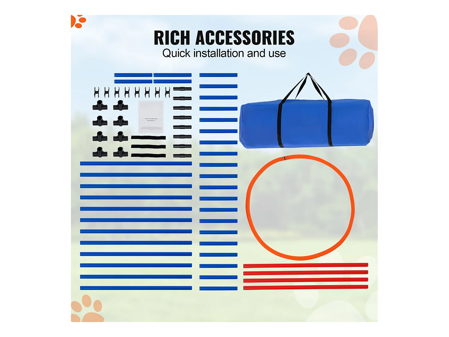 Kit d’Agilité, SucceBuy Équipement d’Entraînement d’Agilité pour Chien Ensemble de 4 Pièces avec Haies et Cerceau de Saut