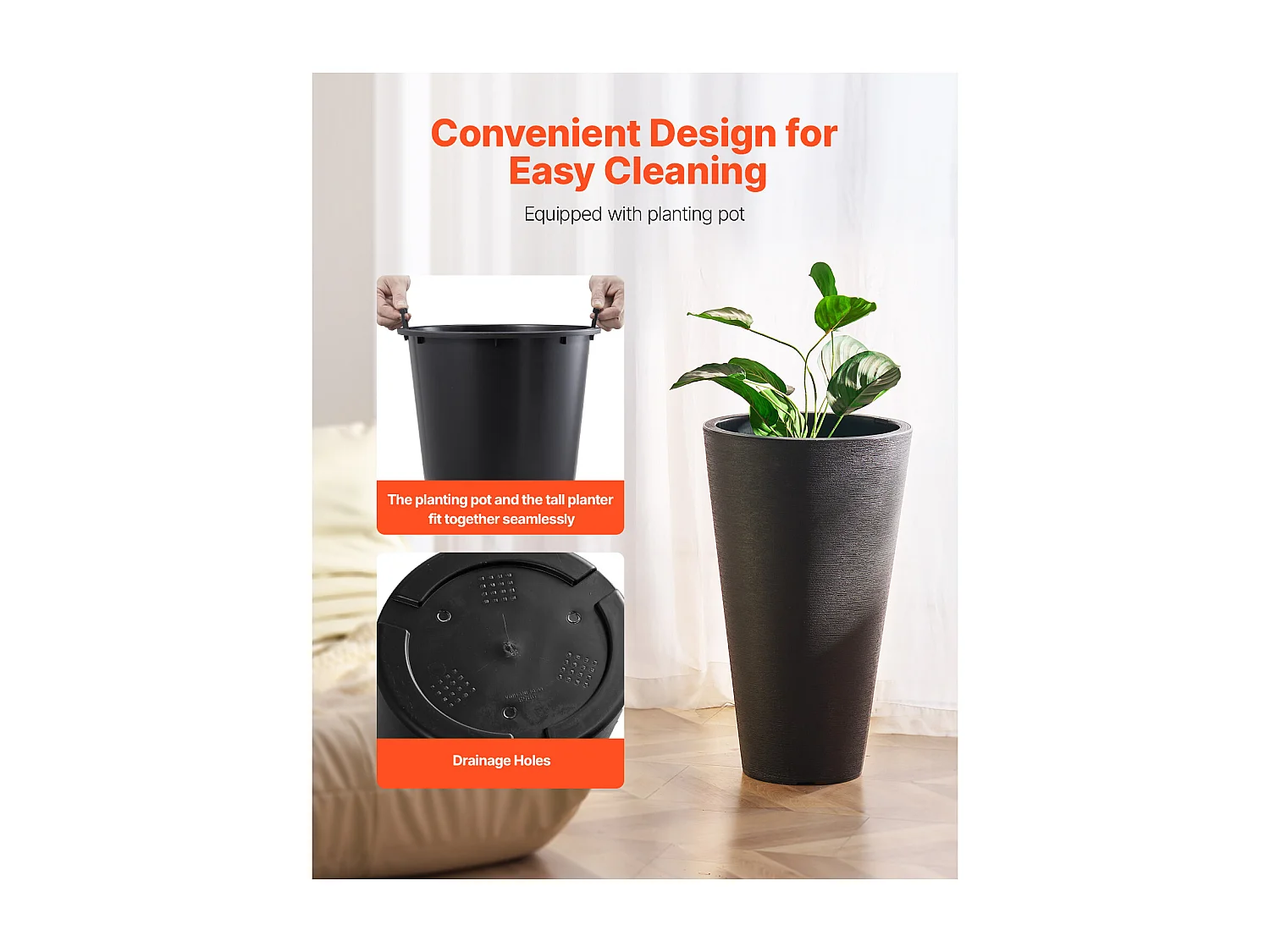 Macetas SucceBuy, Juego de 2, Redondas y Cónicas de 61 cm, para Uso en Exteriores e Interiores