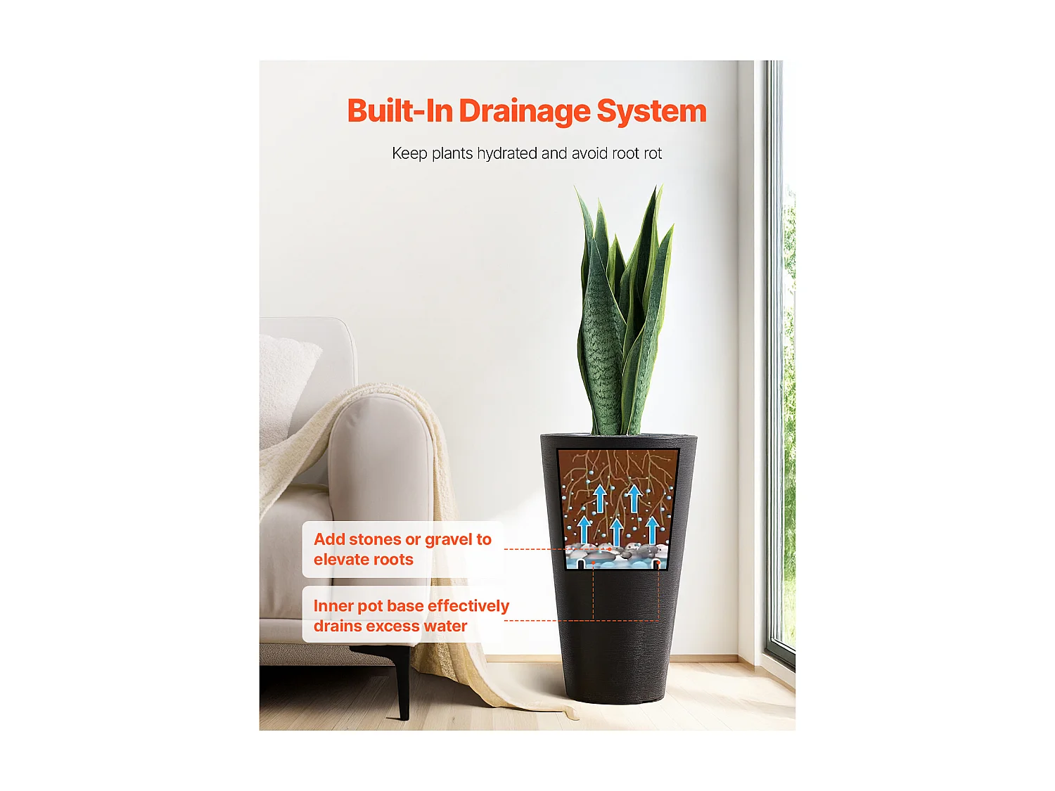 Macetas SucceBuy, Juego de 2, Redondas y Cónicas de 61 cm, para Uso en Exteriores e Interiores