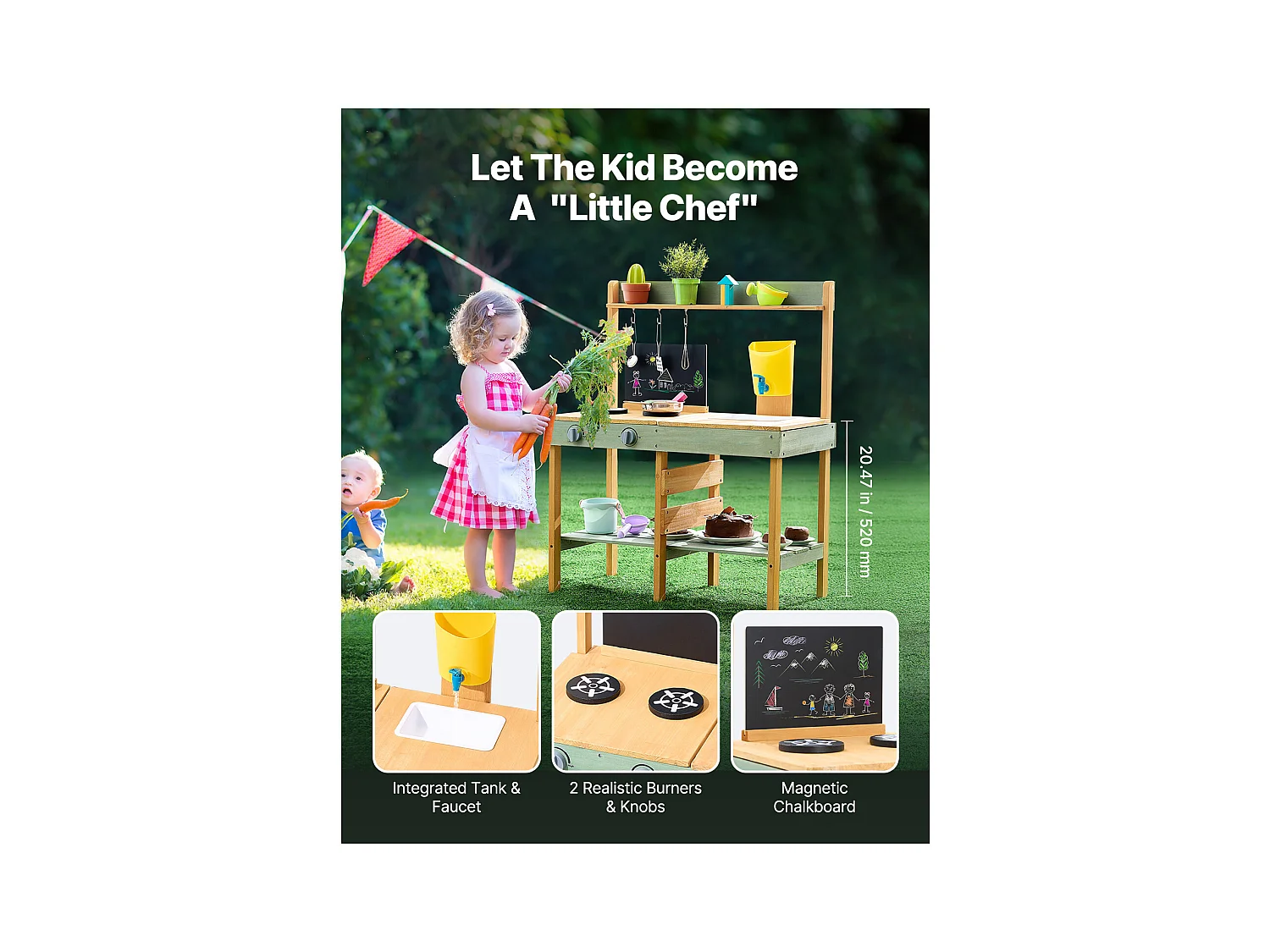 Kinderküche, SucceBuy Holzküche, Outdoor-Spielset für Kinder