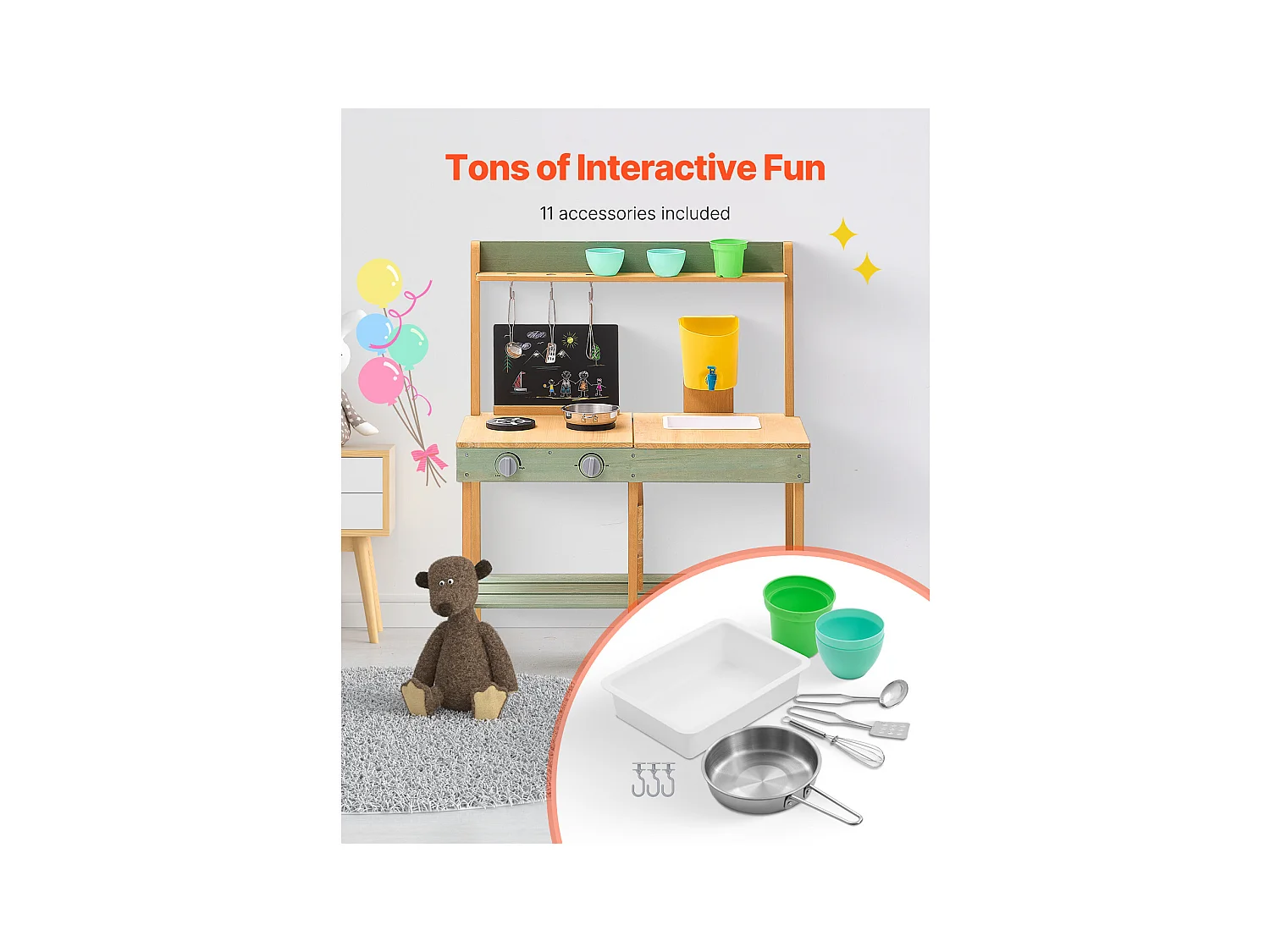 Kinderküche, SucceBuy Holzküche, Outdoor-Spielset für Kinder