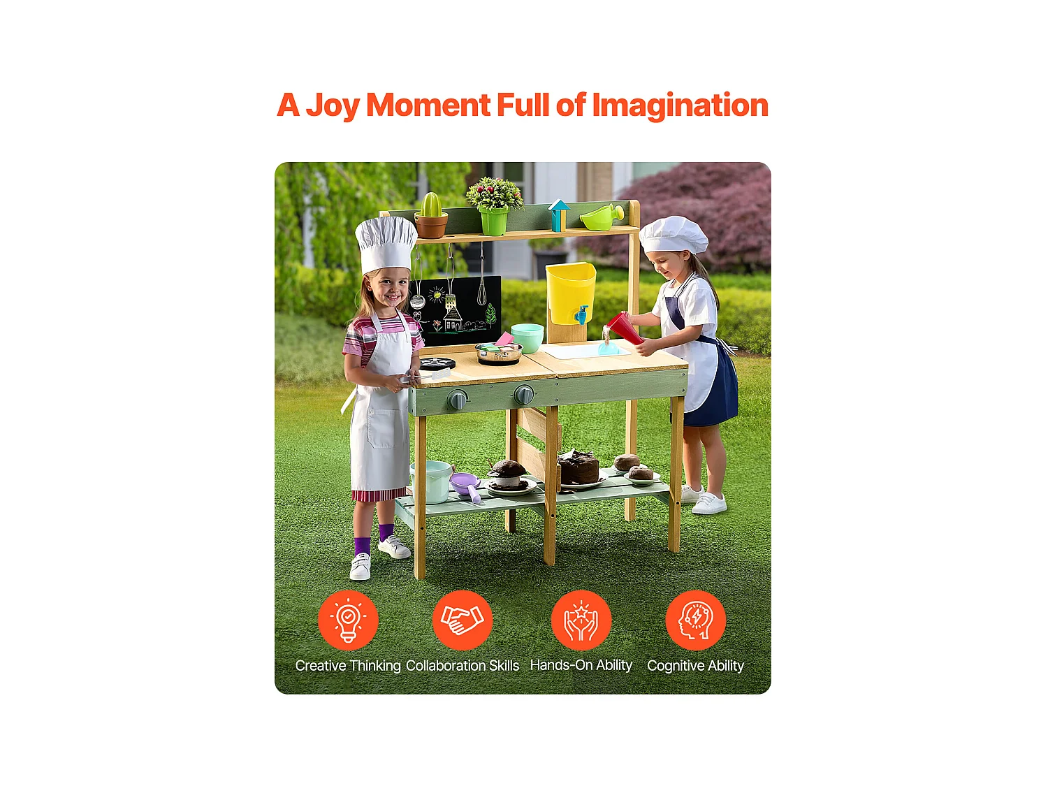 Kinderküche, SucceBuy Holzküche, Outdoor-Spielset für Kinder