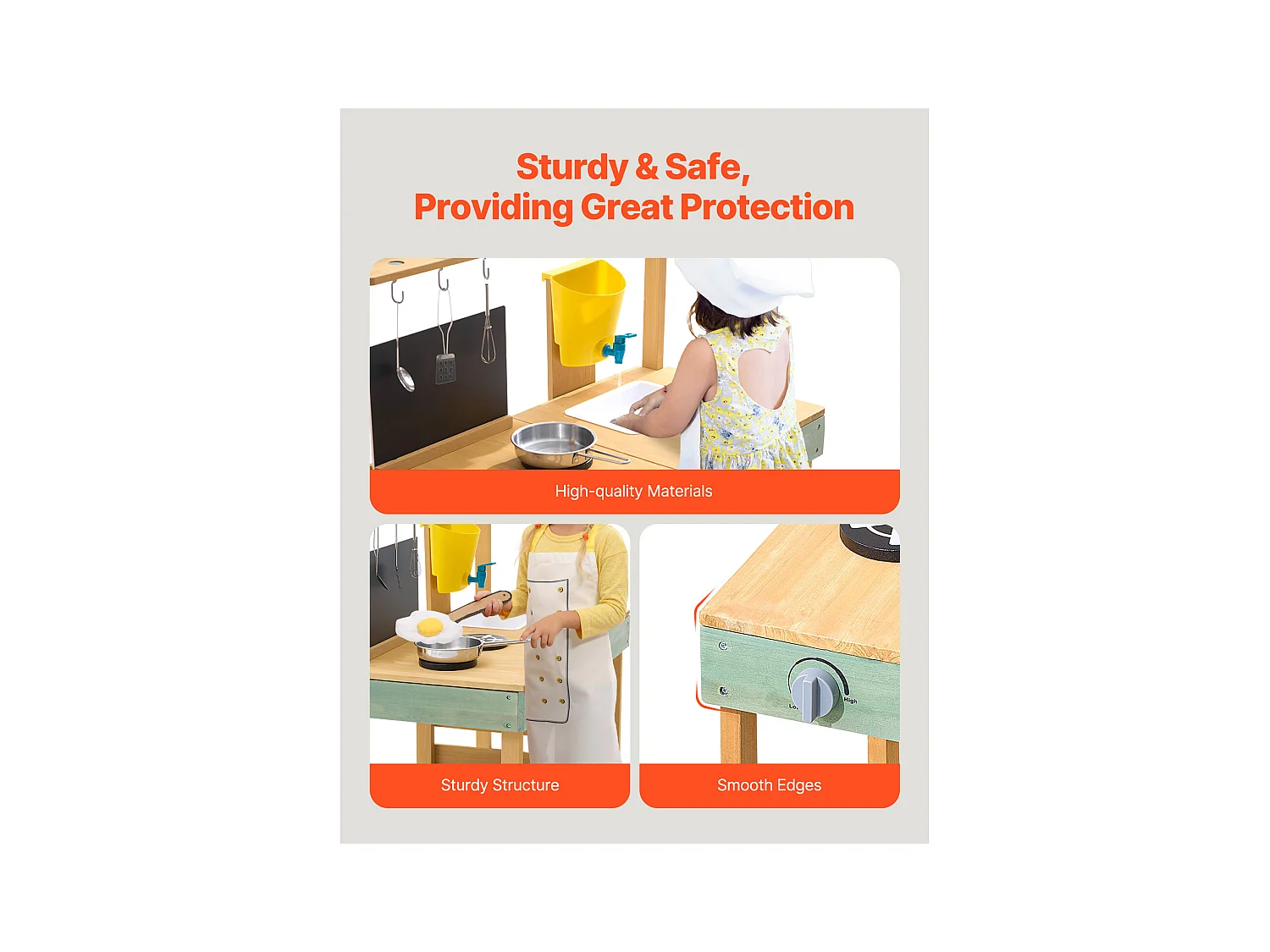 Kinderküche, SucceBuy Holzküche, Outdoor-Spielset für Kinder