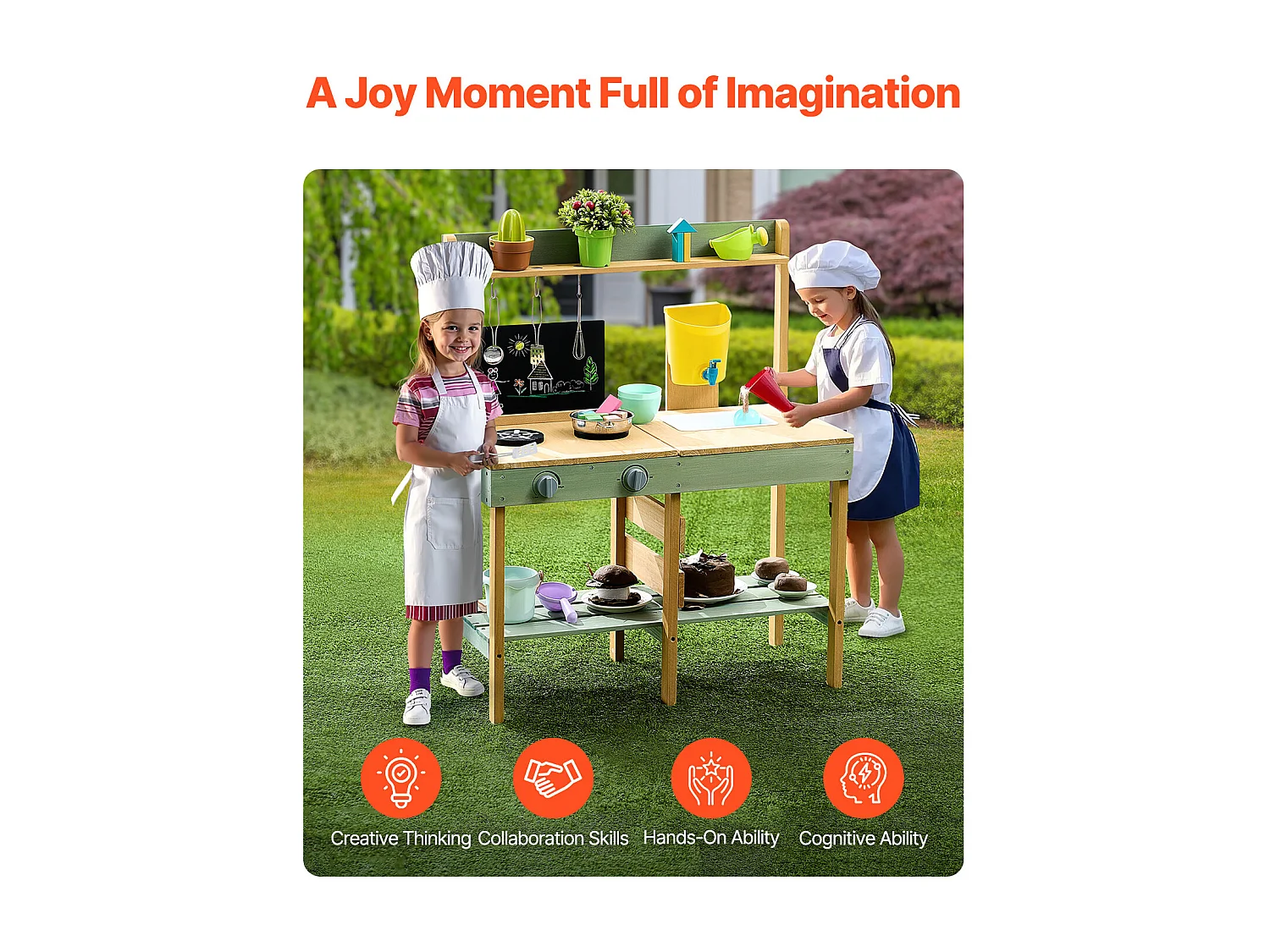 Cuisine pour Enfants, SucceBuy Cuisine en Bois, Ensemble de Jeu d'Extérieur pour Enfants