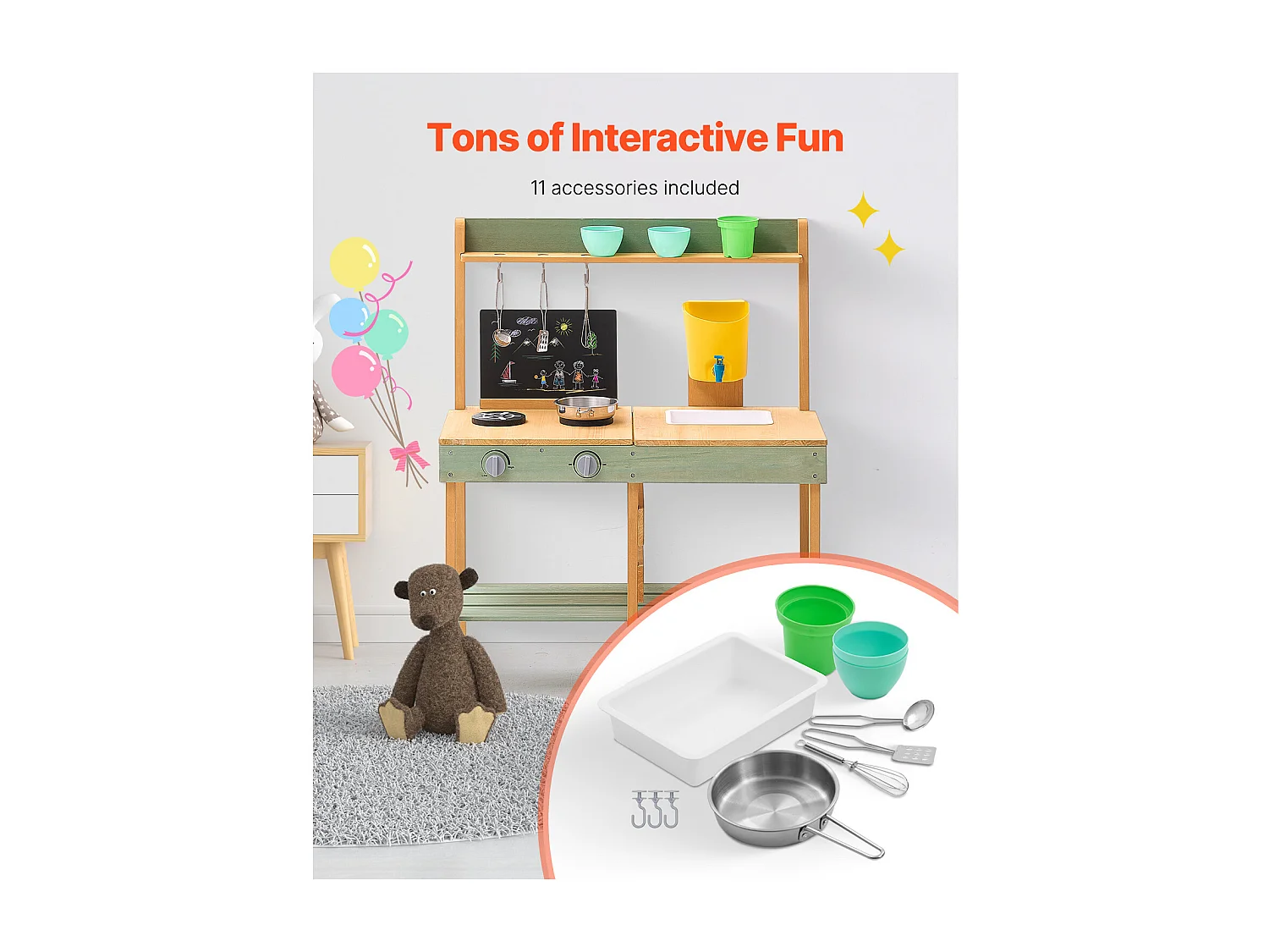 Cuisine pour Enfants, SucceBuy Cuisine en Bois, Ensemble de Jeu d'Extérieur pour Enfants