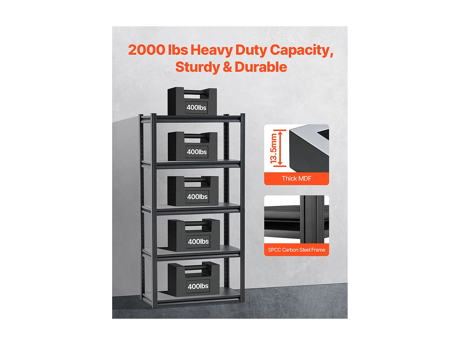 Estanterías Metálicas para Garaje SucceBuy Estantes de Almacenamiento para Garaje de 5 Niveles (41 cm de Profundidad x 81 cm de Ancho x 160 cm de Alto)