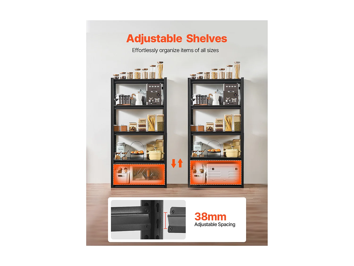 Estanterías Metálicas para Garaje SucceBuy Estantes de Almacenamiento para Garaje de 5 Niveles (41 cm de Profundidad x 81 cm de Ancho x 160 cm de Alto)