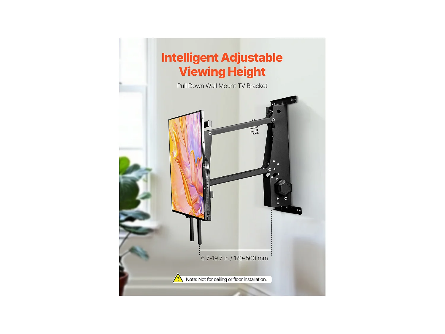 Support TV Murale SucceBuy Bâti Motorisé Électrique de Mur de TV pour 813-1651 mm TV, Support Abattant Réglable Électriquement avec VESA 60 x 60 cm