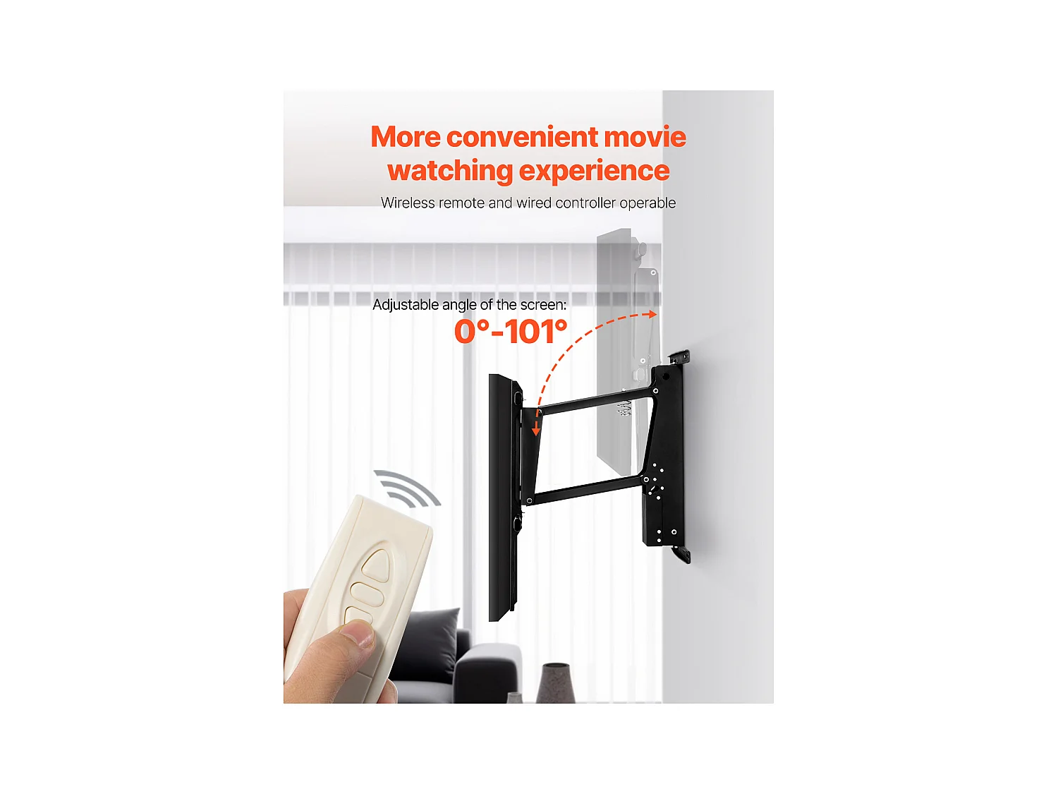 Support TV Murale SucceBuy Bâti Motorisé Électrique de Mur de TV pour 813-1651 mm TV, Support Abattant Réglable Électriquement avec VESA 60 x 60 cm