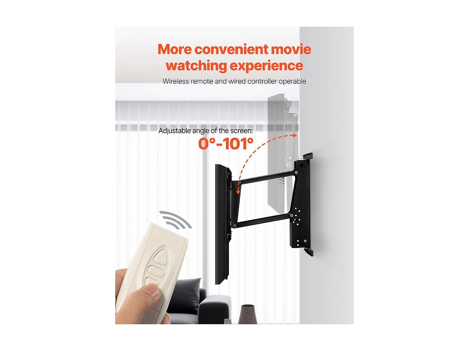 Supporto per TV a Parete SucceBuy Motorizzato Elettrico per TV da 813 a 1651 mm, Staffa a Discesa Regolabile Elettricamente con VESA 60 x 60 cm