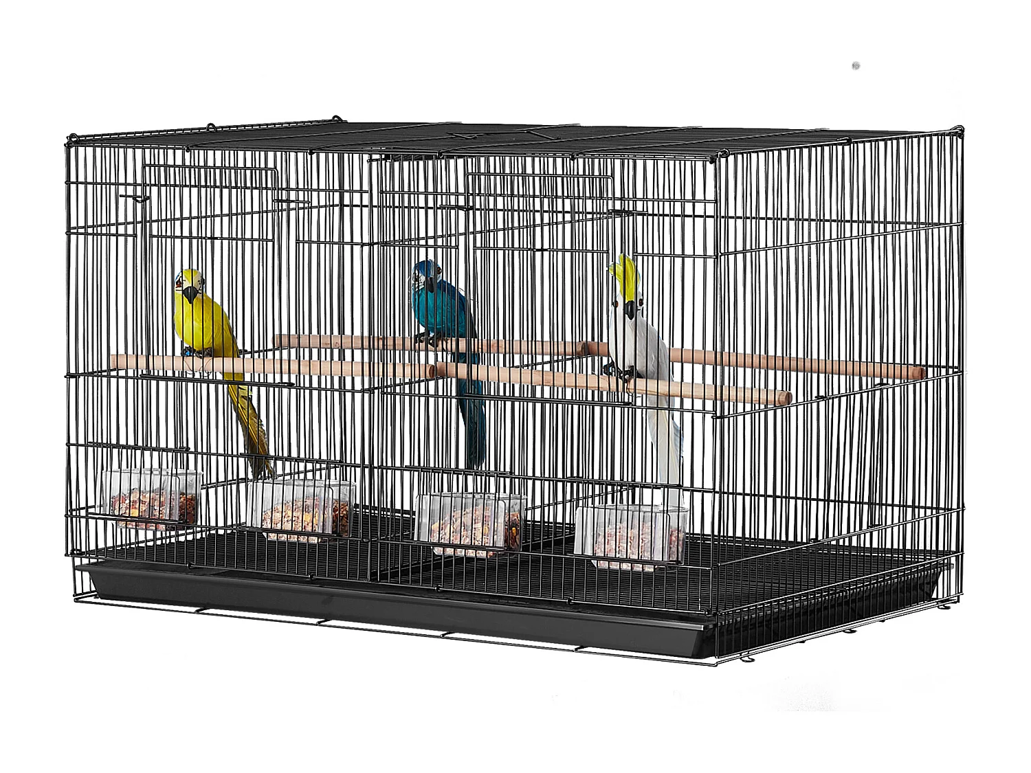 Cage à Oiseaux, SucceBuy Cage de Vol 46.5 cm - Avec Séparateur, Noire pour Perruches, Compacte