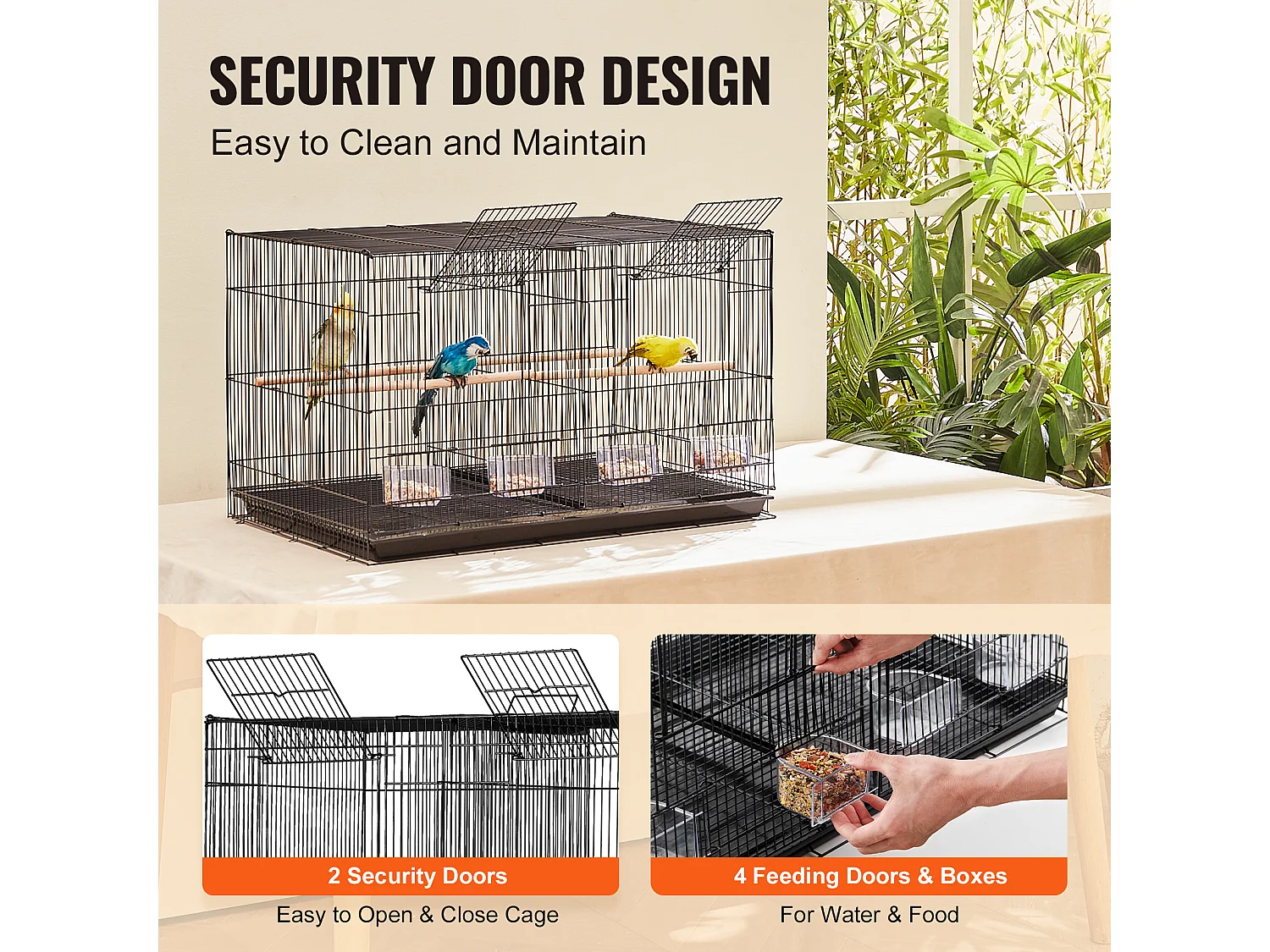 Cage à Oiseaux, SucceBuy Cage de Vol 46.5 cm - Avec Séparateur, Noire pour Perruches, Compacte