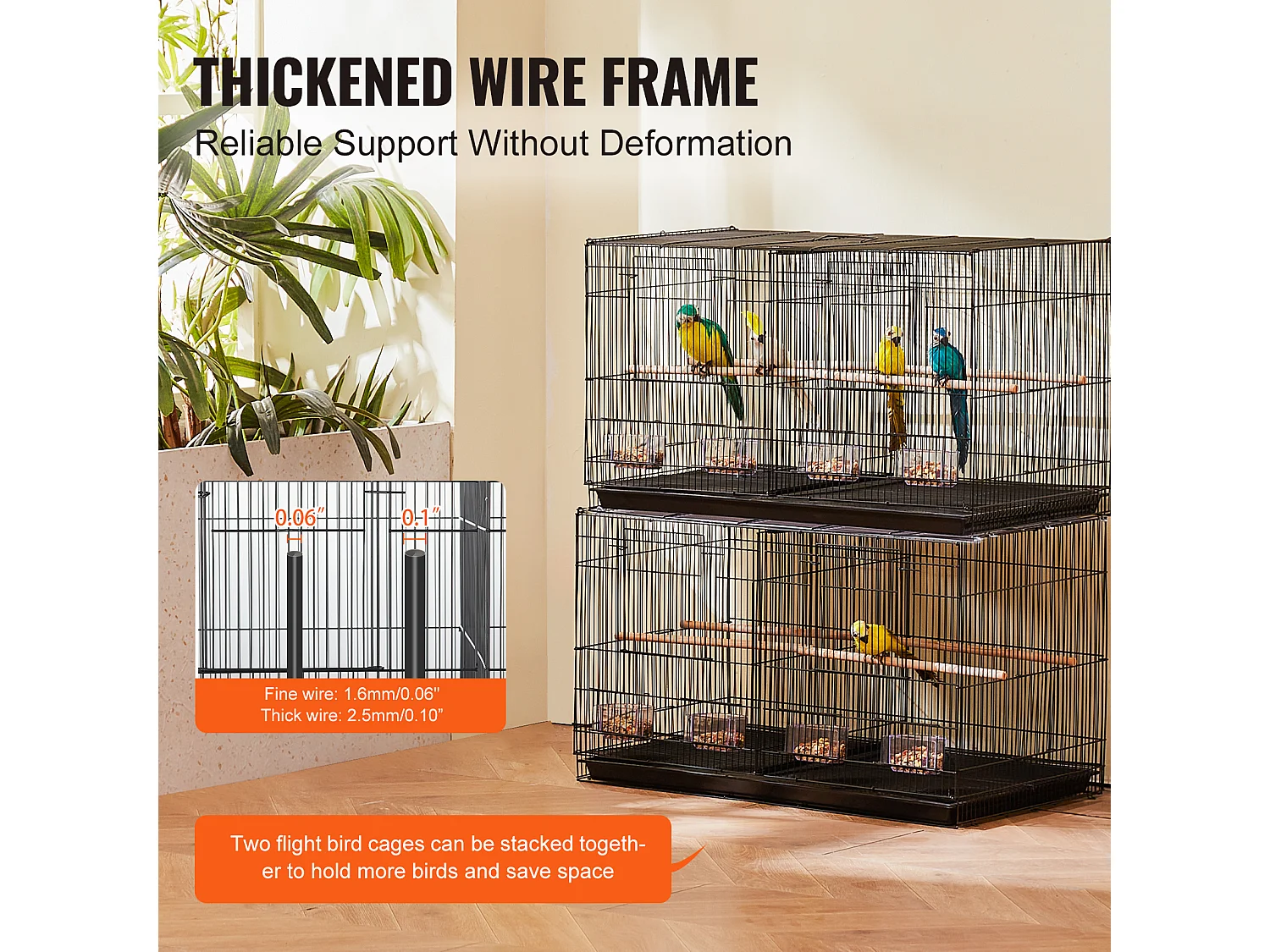 Cage à Oiseaux, SucceBuy Cage de Vol 46.5 cm - Avec Séparateur, Noire pour Perruches, Compacte