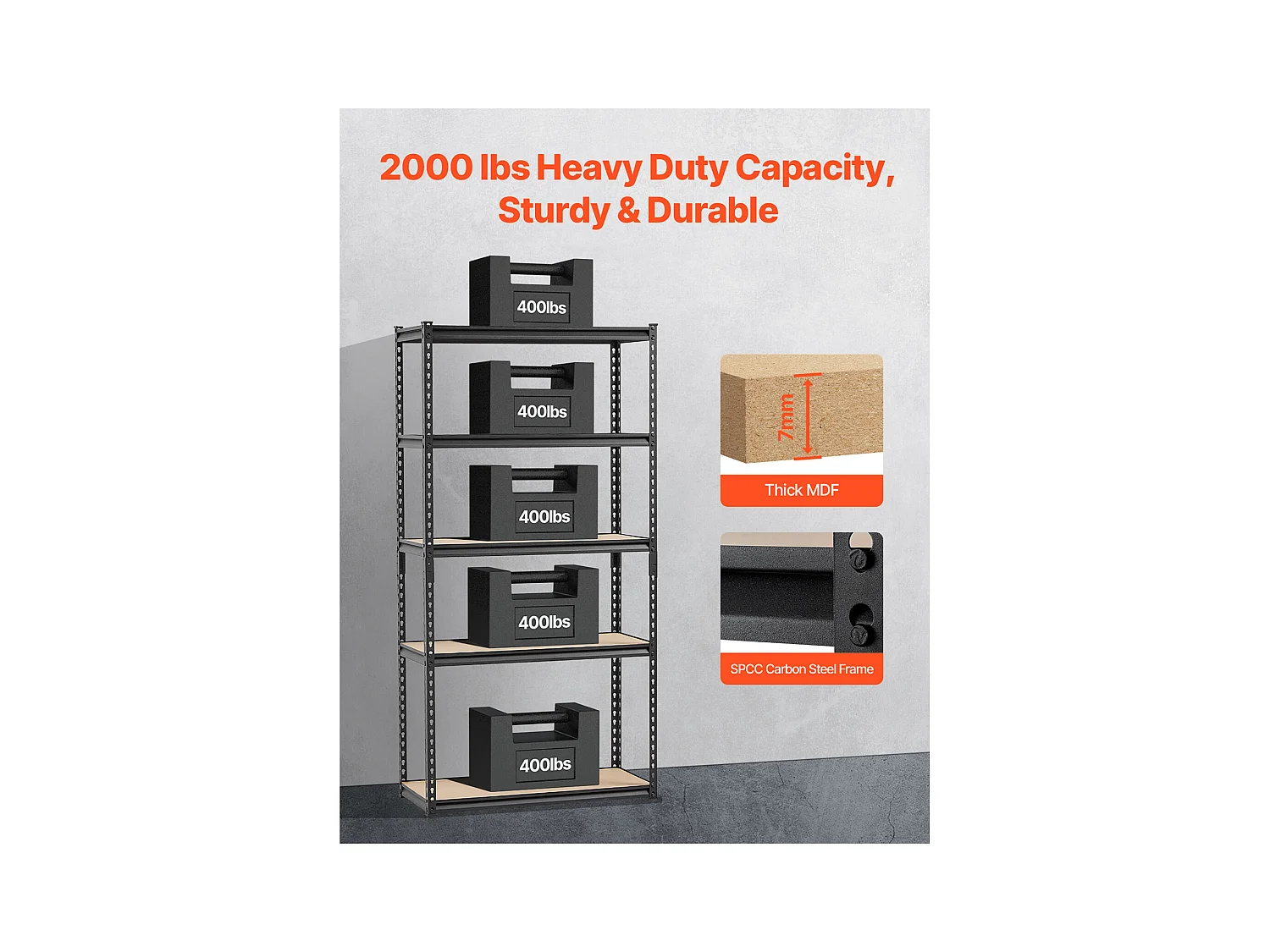 Garagenregale aus Metall SucceBuy Lagerregale, 41 cm T x 91 cm B x 181 cm H, 5-Stöckiges Garagenregal