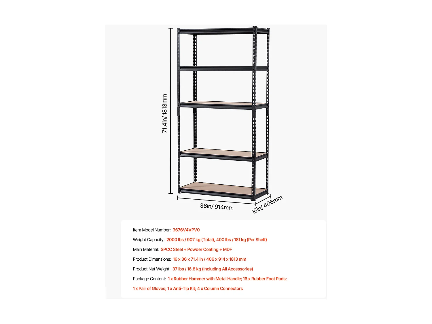 Metalen Garagestellingen SucceBuy Opbergplanken 41 cm D x 91 cm B x 181 cm H 5-Laags Garage-Opbergrek