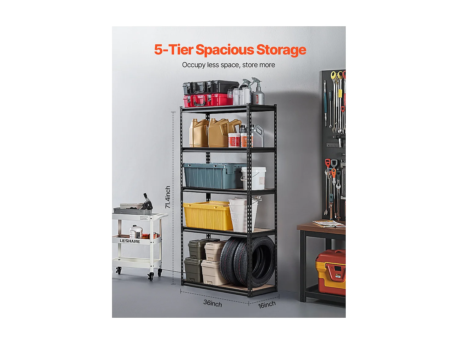 Metalen Garagestellingen SucceBuy Opbergplanken 41 cm D x 91 cm B x 181 cm H 5-Laags Garage-Opbergrek