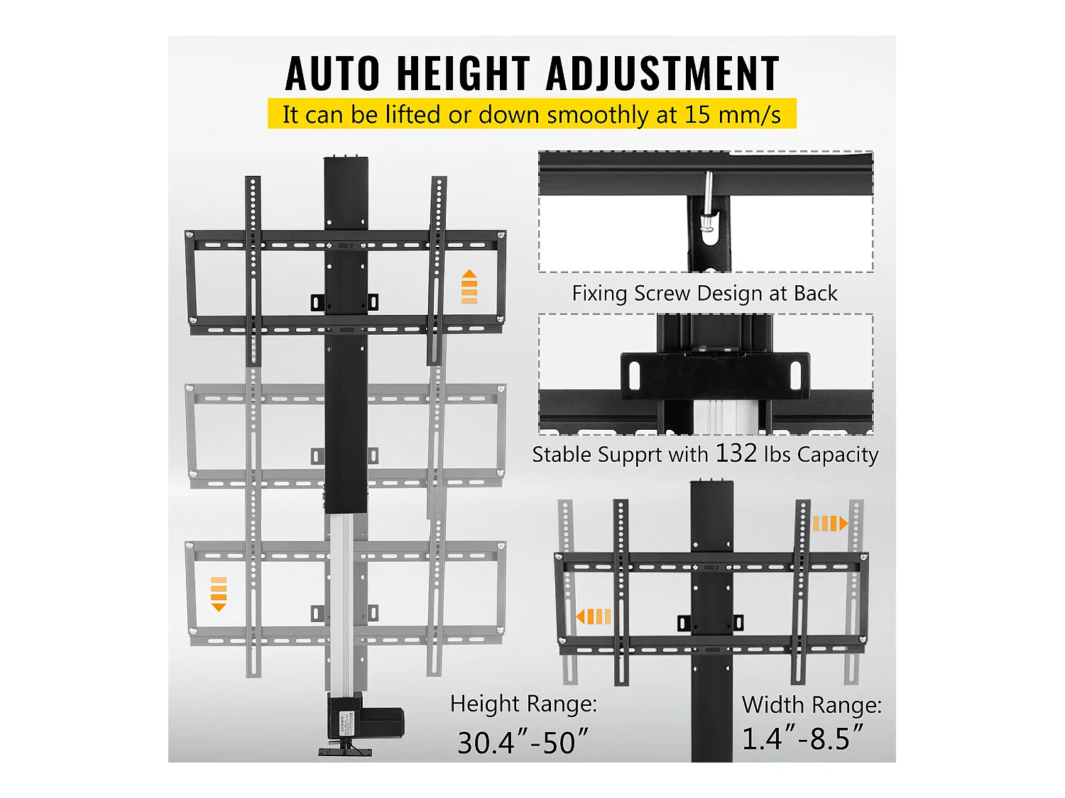 Support TV Murale SucceBuy Support de Levage Automatique pour Téléviseur 220 V, 71 cm, Télécommande, Usage Domestique, Noir