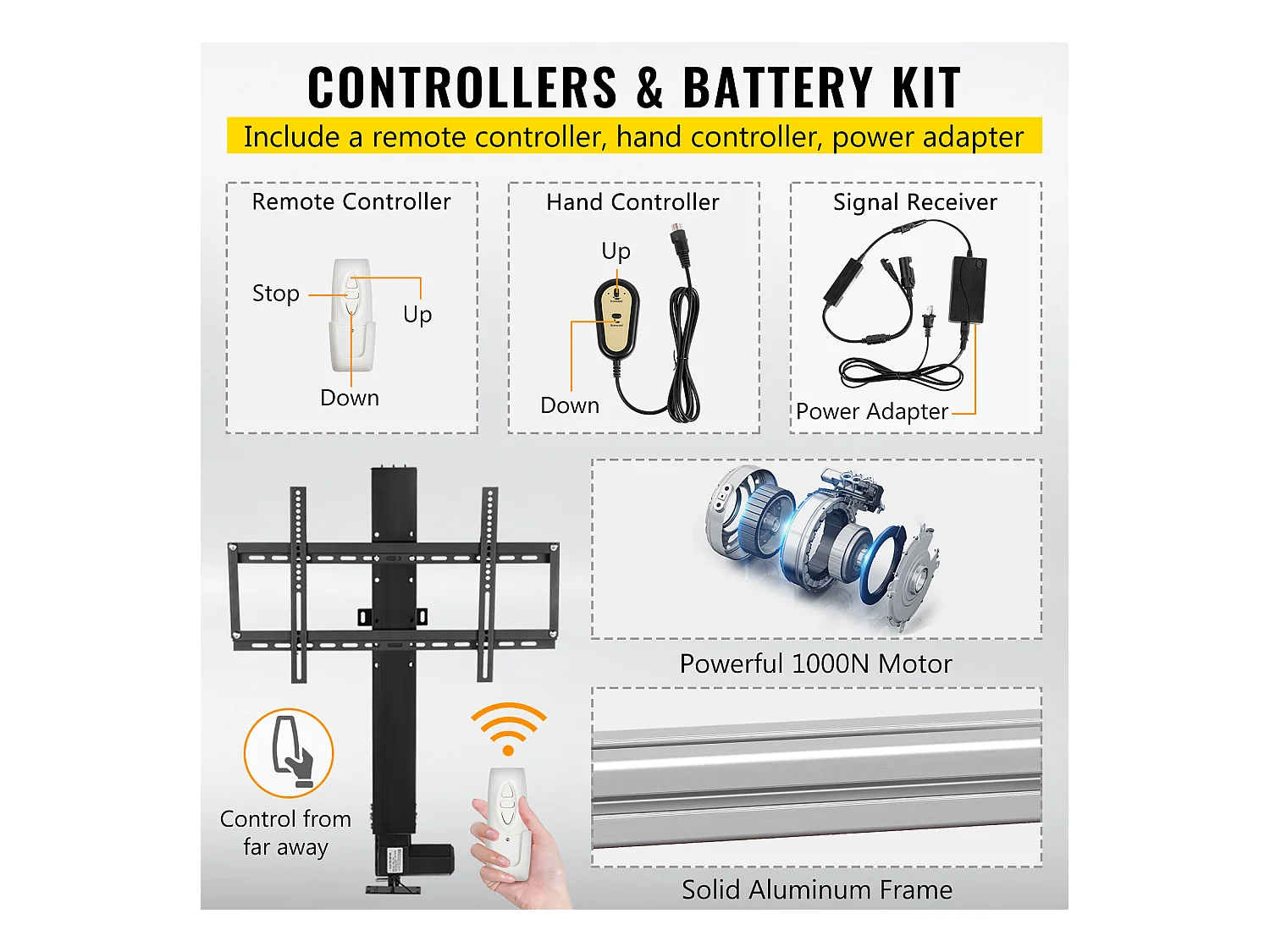 Support TV Murale SucceBuy Support de Levage Automatique pour Téléviseur 220 V, 71 cm, Télécommande, Usage Domestique, Noir
