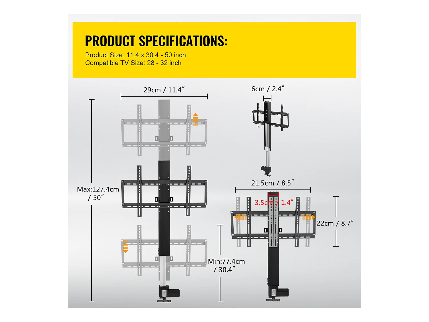Support TV Murale SucceBuy Support de Levage Automatique pour Téléviseur 220 V, 71 cm, Télécommande, Usage Domestique, Noir