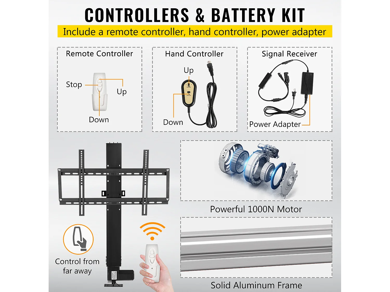 Soporte de Pared para TV SucceBuy Soporte Elevador Automático para TV de 220 V y 71 cm con Control Remoto para Uso Doméstico, Negro