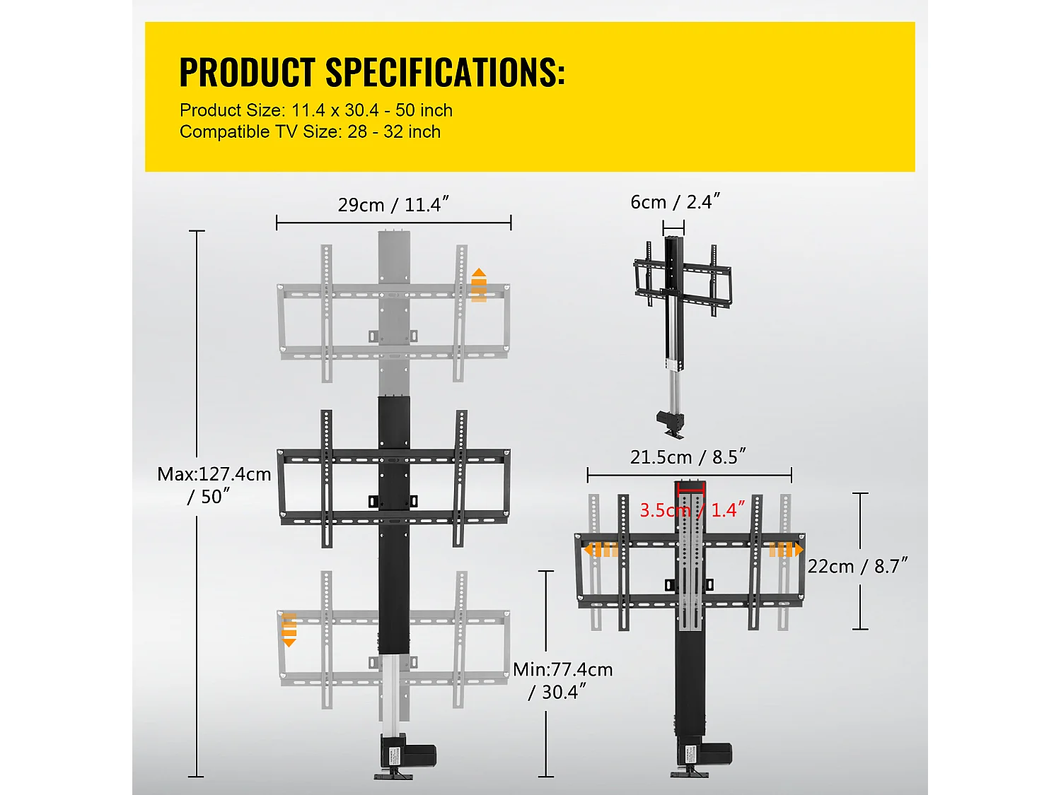 Soporte de Pared para TV SucceBuy Soporte Elevador Automático para TV de 220 V y 71 cm con Control Remoto para Uso Doméstico, Negro