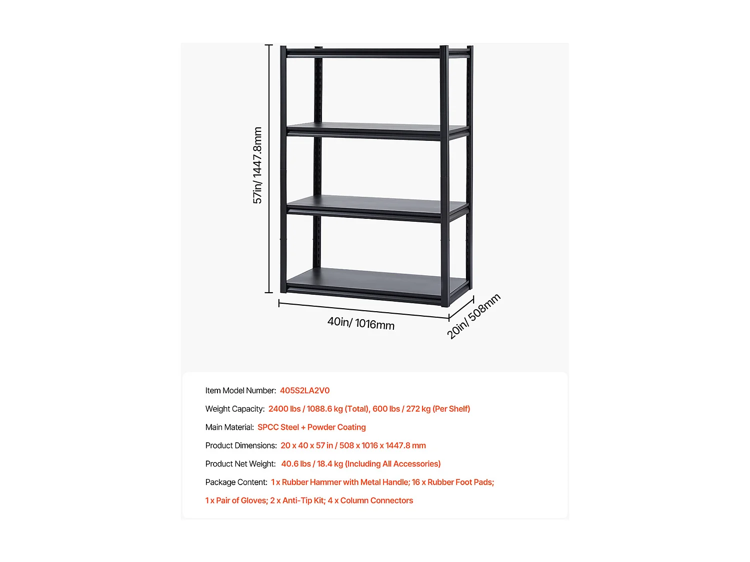 Metalowe Regały Garażowe SucceBuy 4-Poziomowy Regał Garażowy 51 cm D x 102 cm szer. x 145 cm wys.