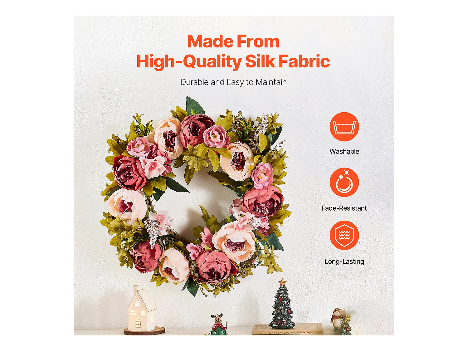 Plante Artificielle, SucceBuy Couronne Artificielle de 48,26 cm, Pivoines et Hortensias Roses, toute l'Année