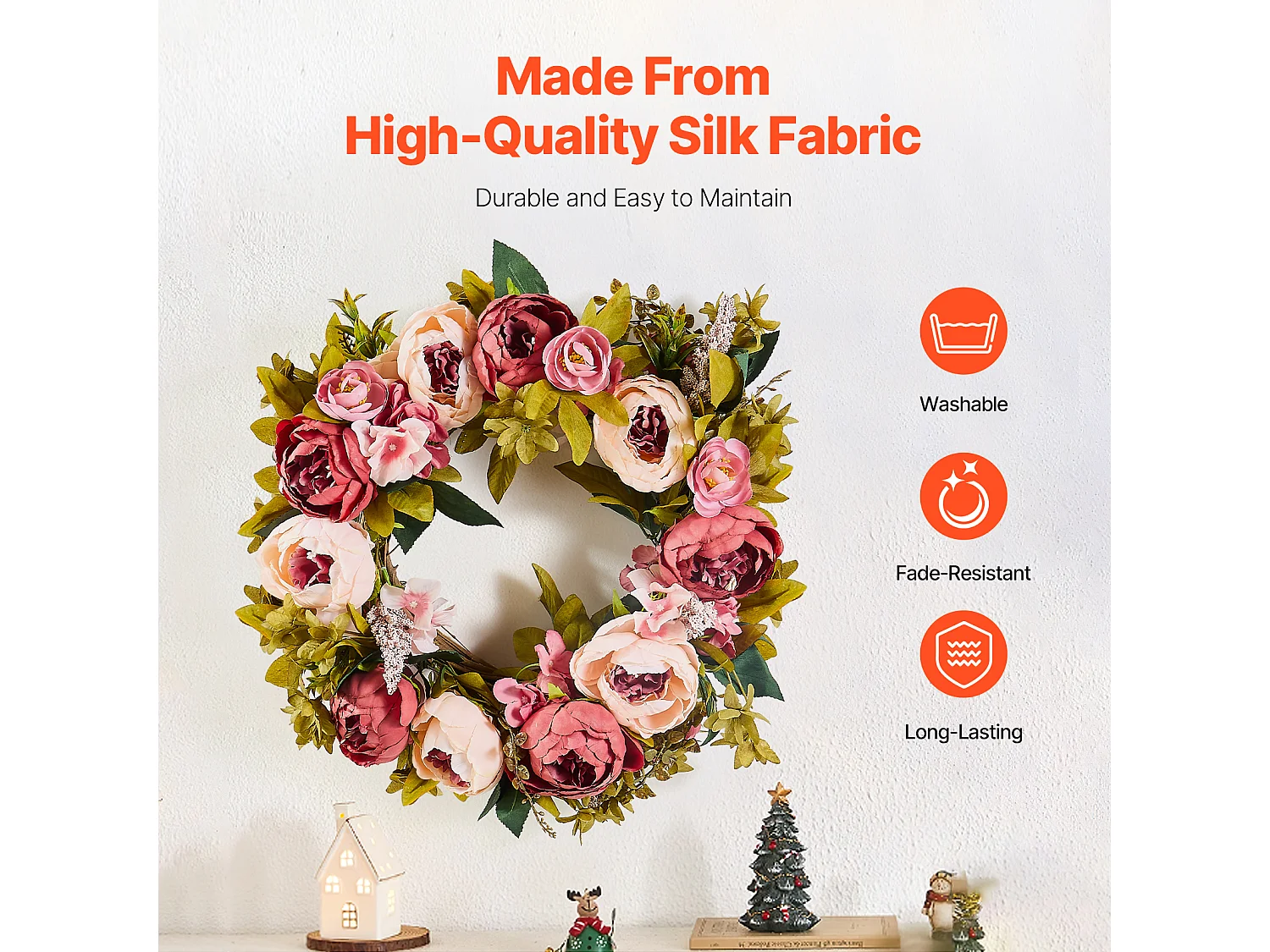 Plante Artificielle, SucceBuy Couronne Artificielle de 48,26 cm, Pivoines et Hortensias Roses, toute l'Année