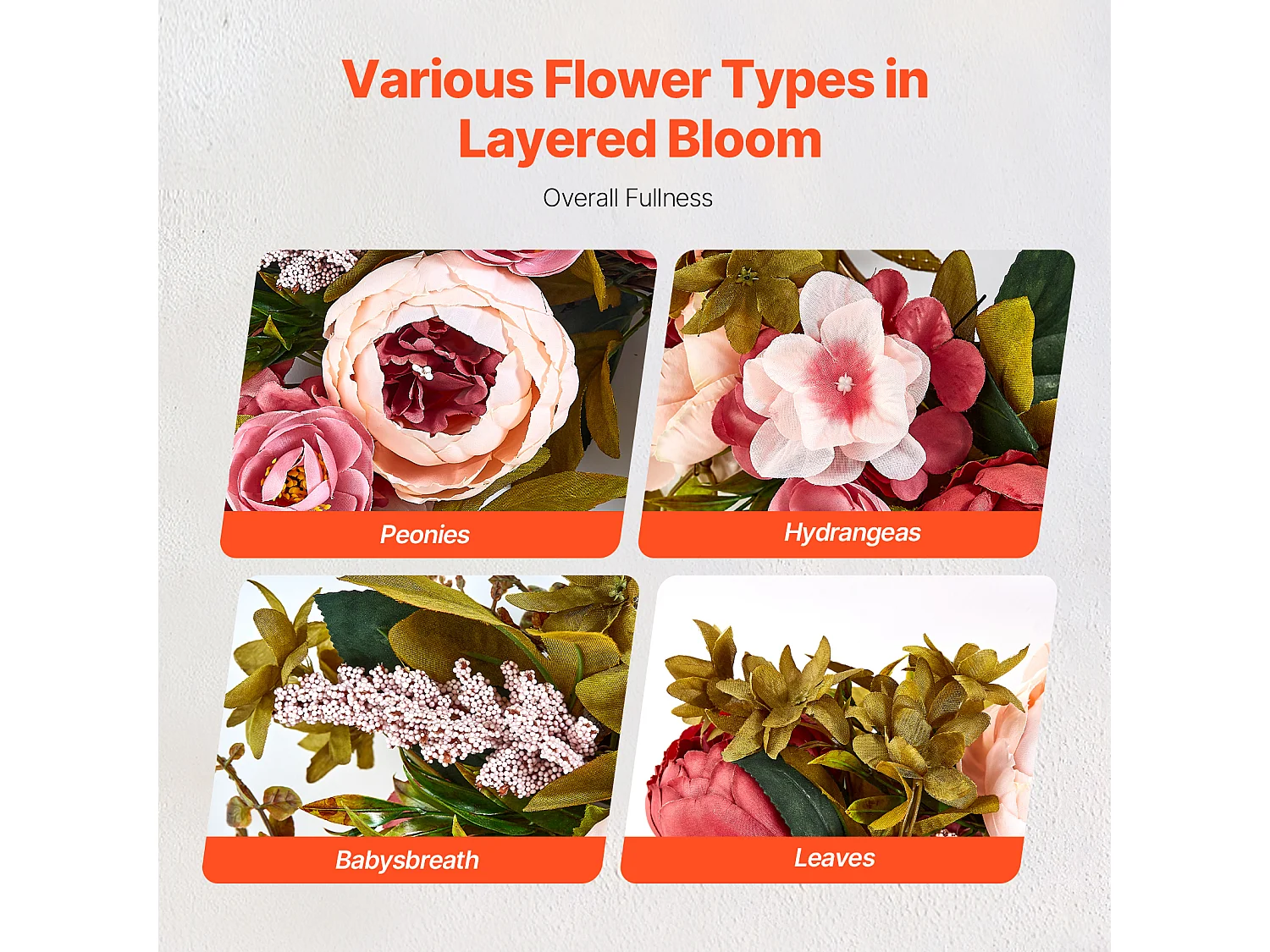 Plante Artificielle, SucceBuy Couronne Artificielle de 48,26 cm, Pivoines et Hortensias Roses, toute l'Année