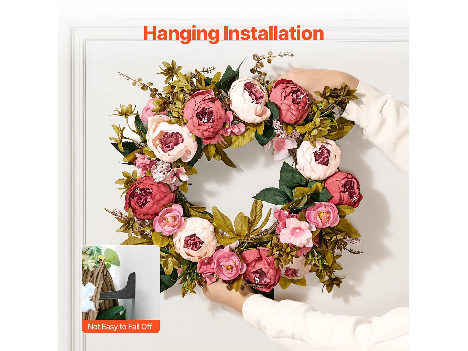 Plante Artificielle, SucceBuy Couronne Artificielle de 48,26 cm, Pivoines et Hortensias Roses, toute l'Année