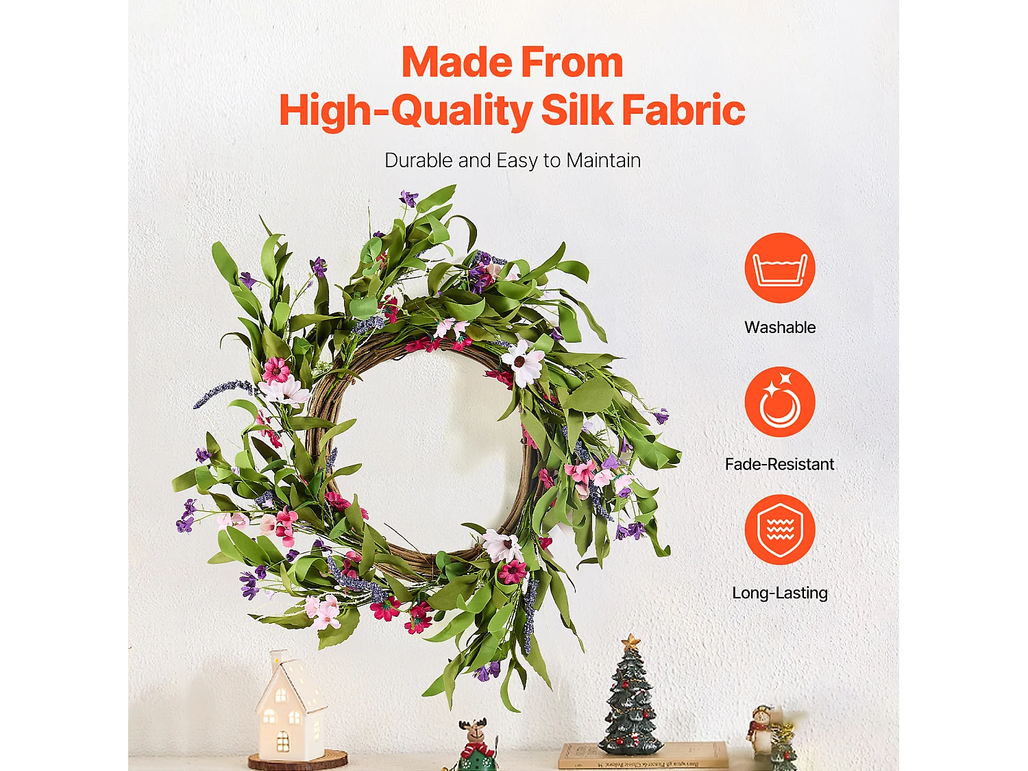 Plante Artificielle, SucceBuy Couronne Artificielle de 55,88 cm, Décorations Roses et Vertes pour toutes les Saisons